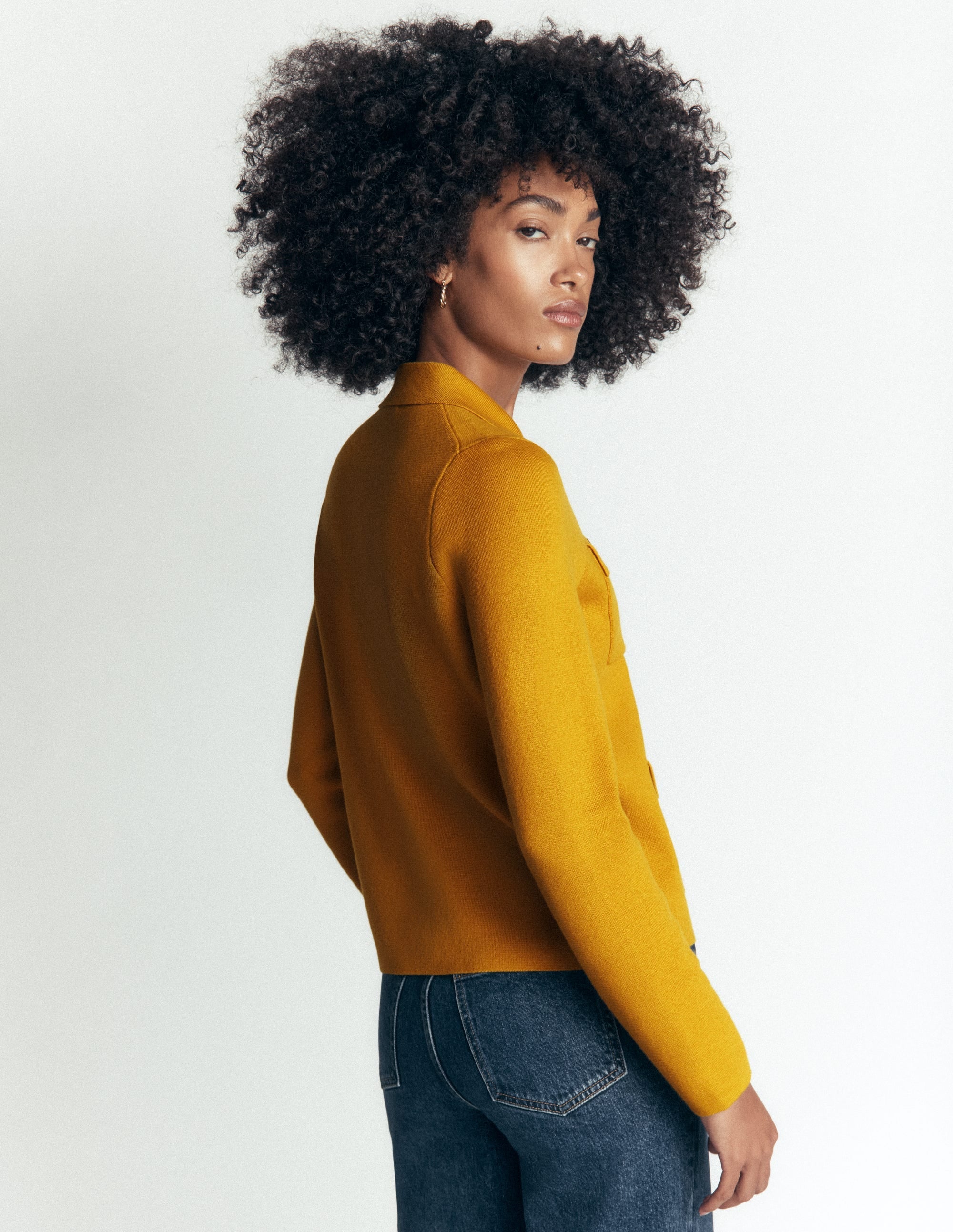 Collared Knitted Jacket-Golden Rye