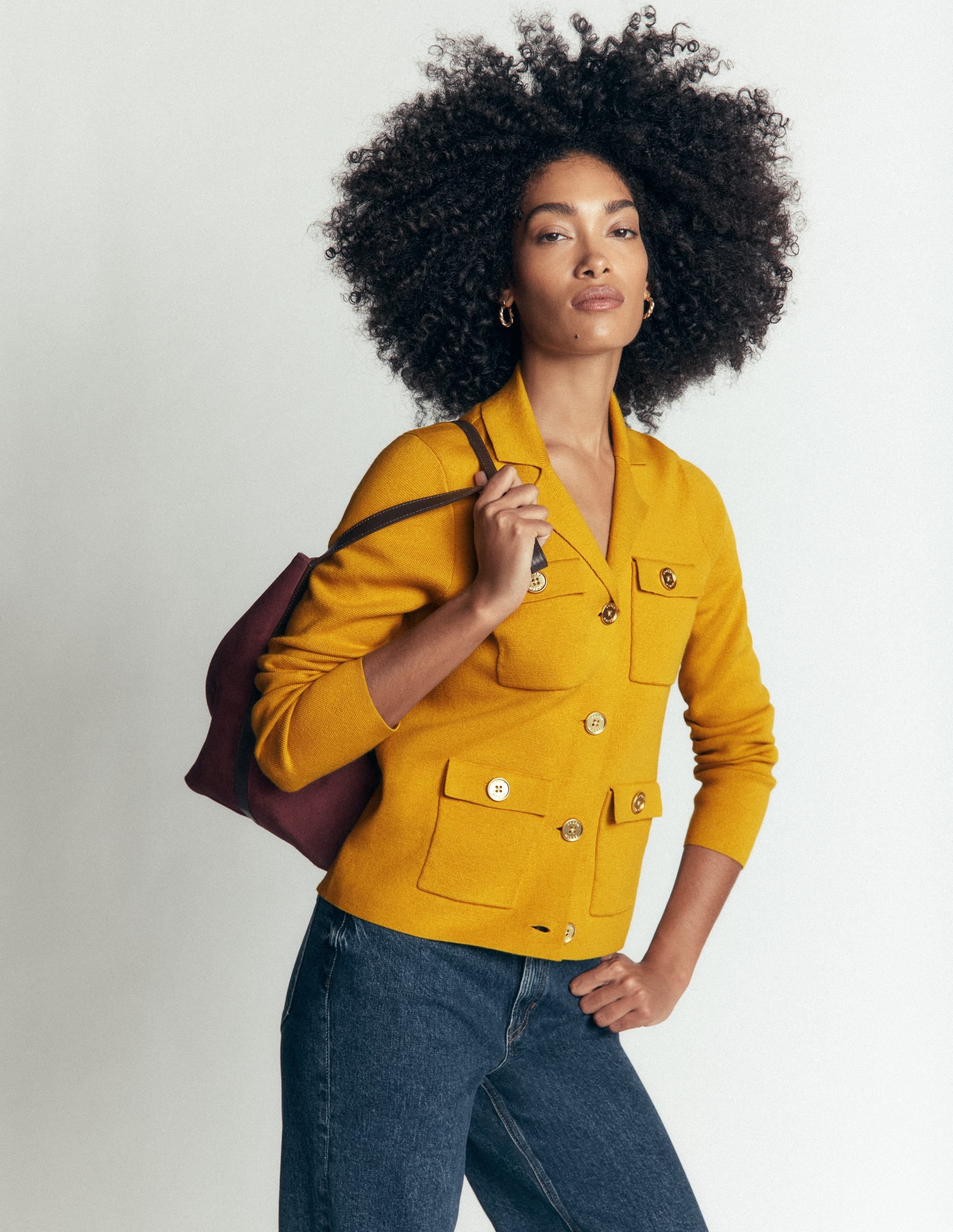 Collared Knitted Jacket-Golden Rye