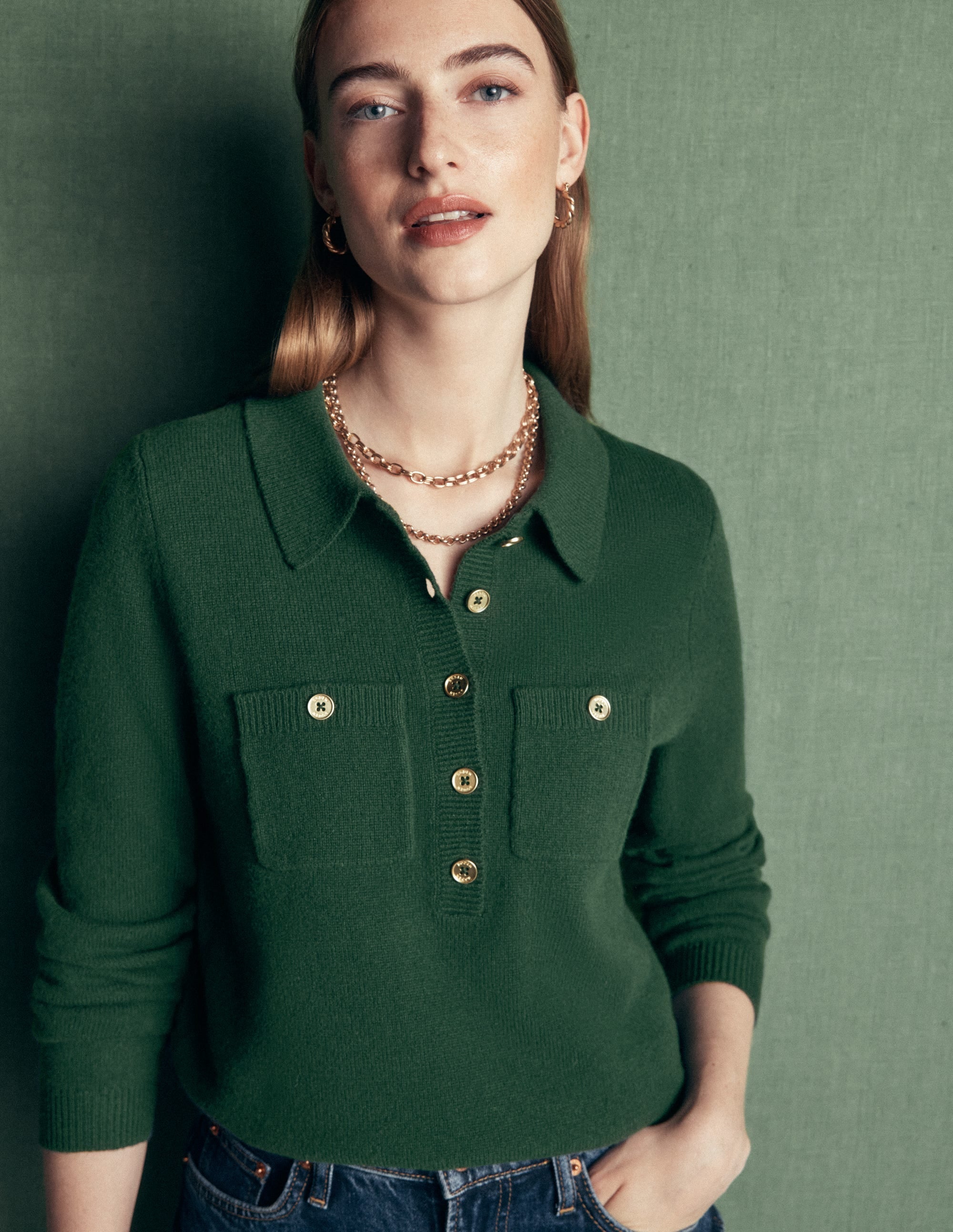 Merino Wool Jumper-Hunter Green