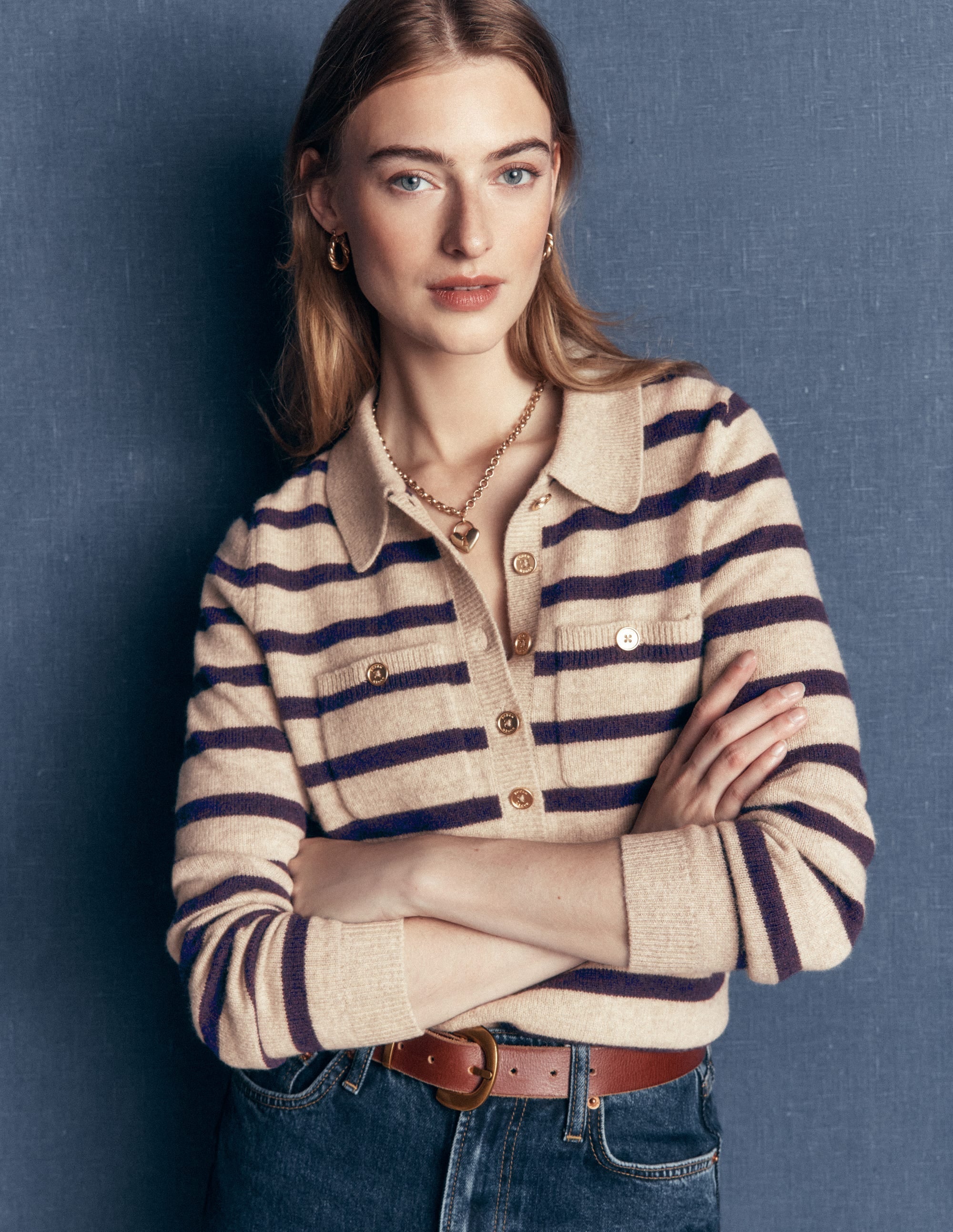 Merino Wool Jumper-Mink, Stripe