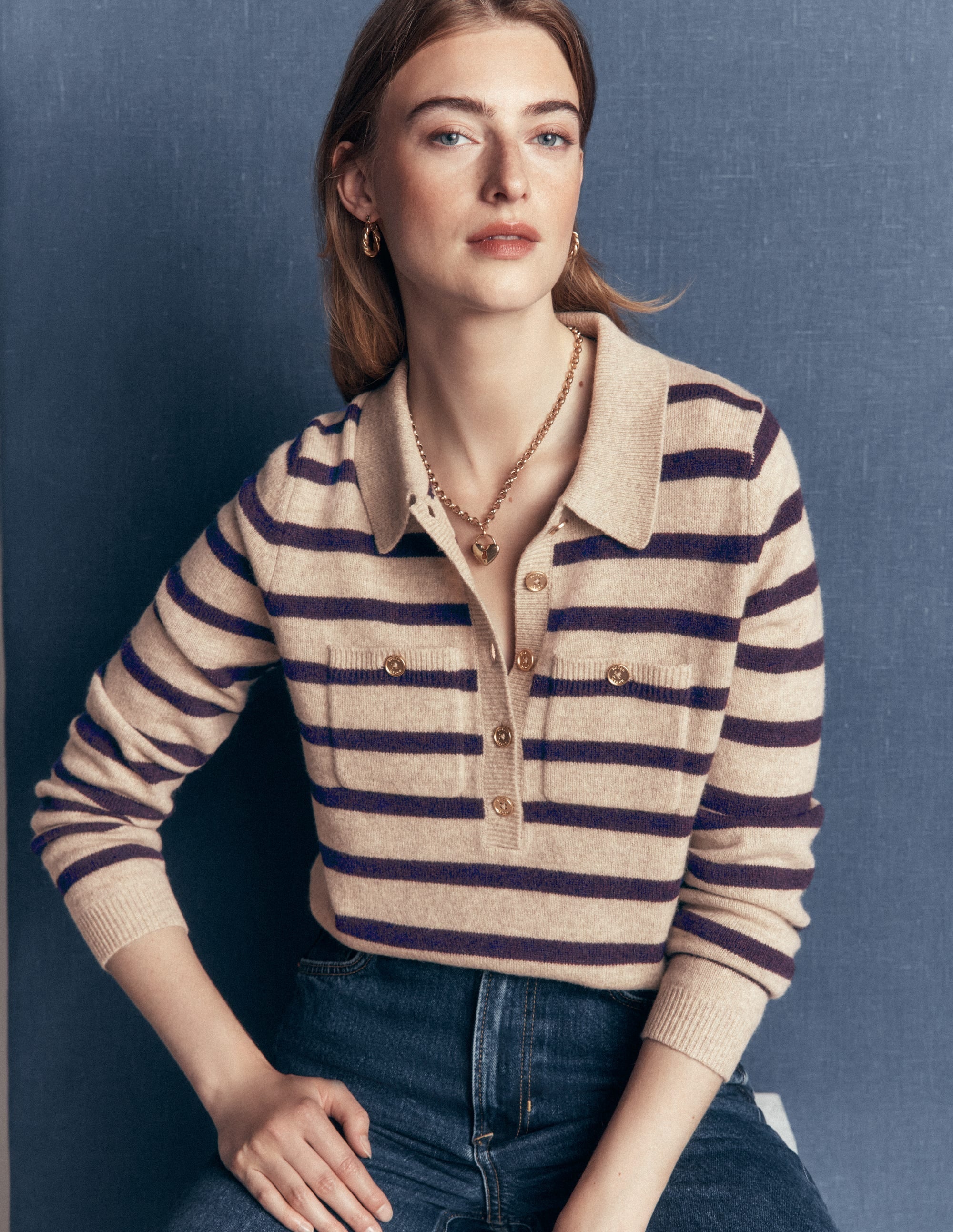 Merino Wool Jumper-Mink, Stripe