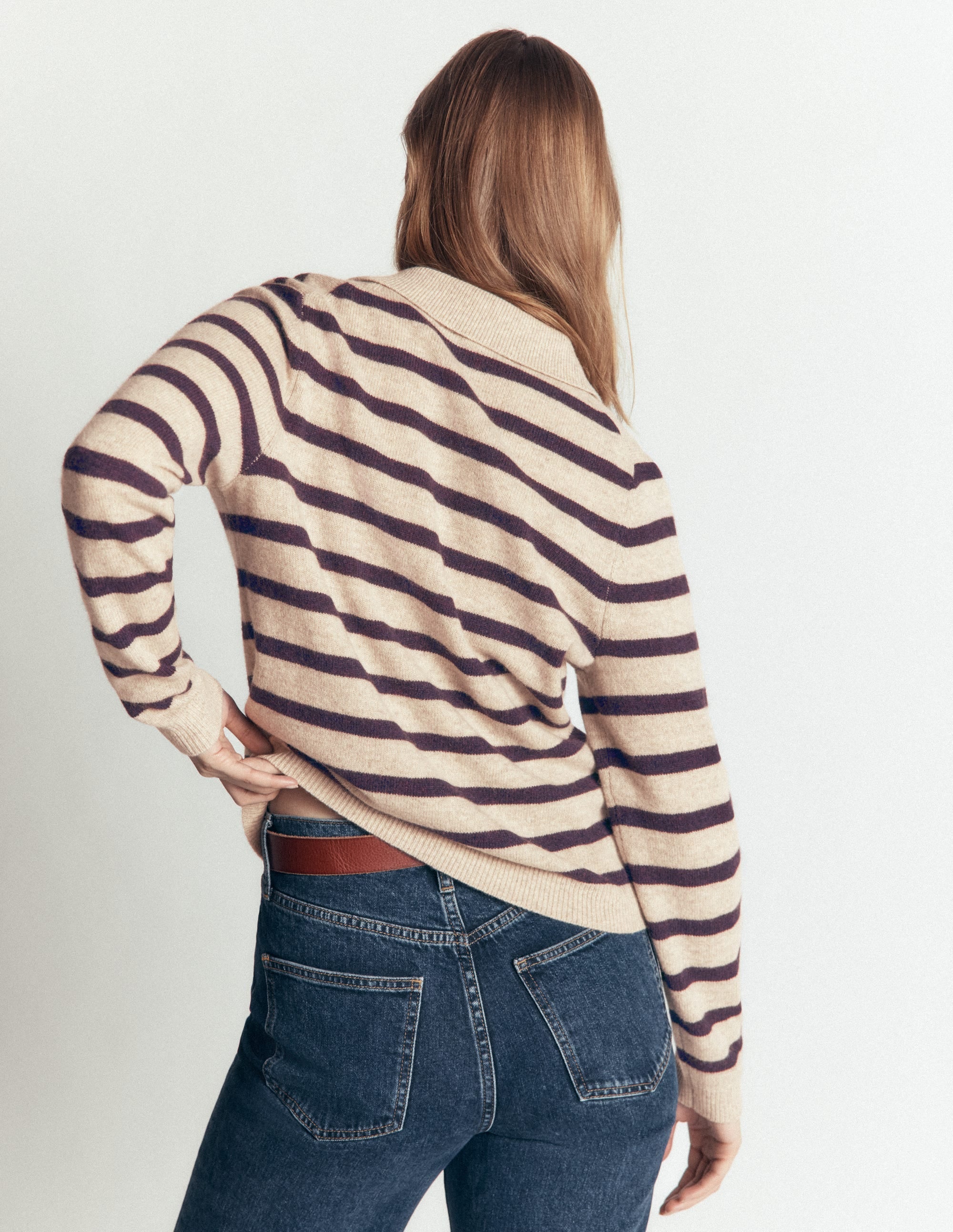 Merino Wool Jumper-Mink, Stripe