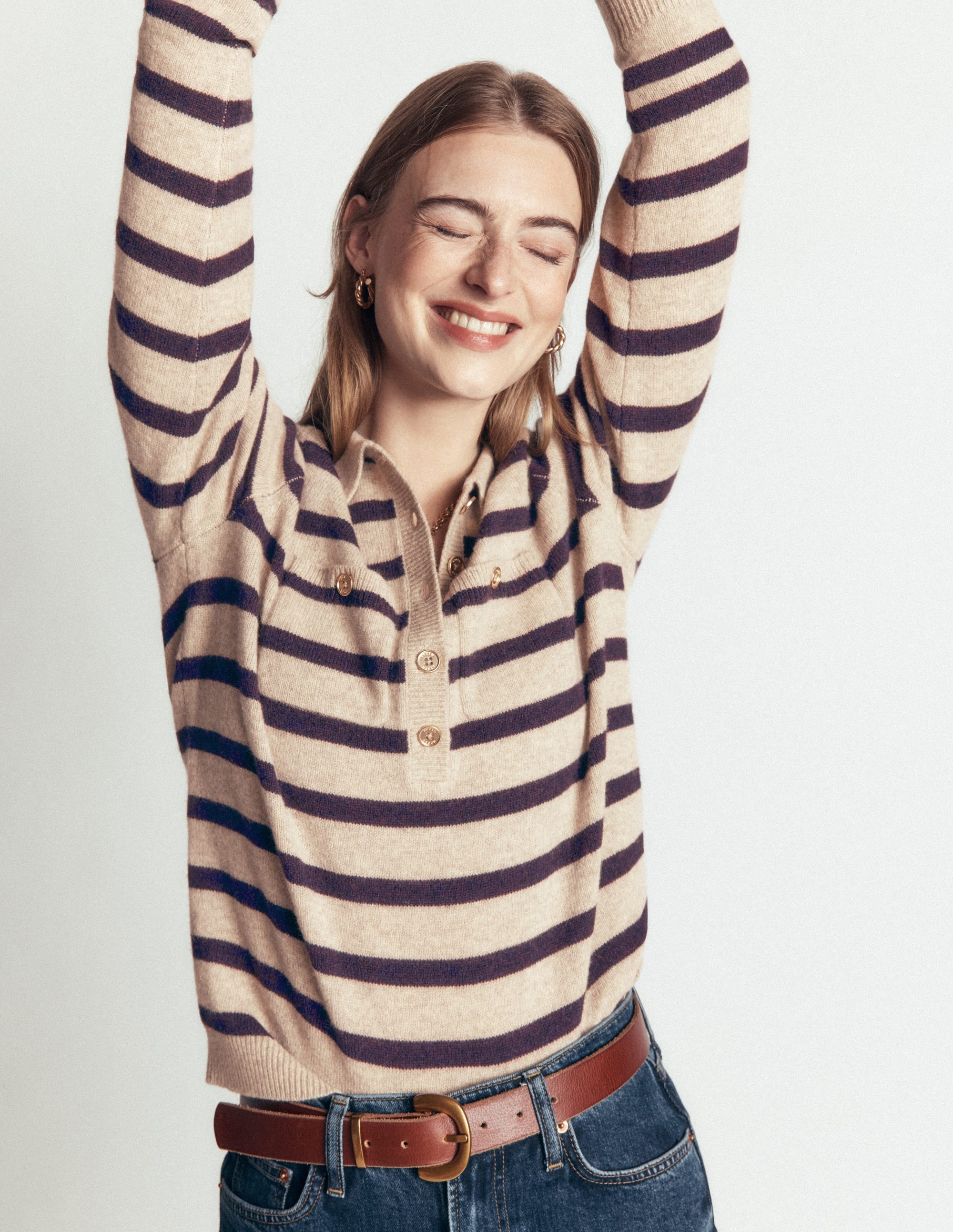 Merino Wool Jumper-Mink, Stripe
