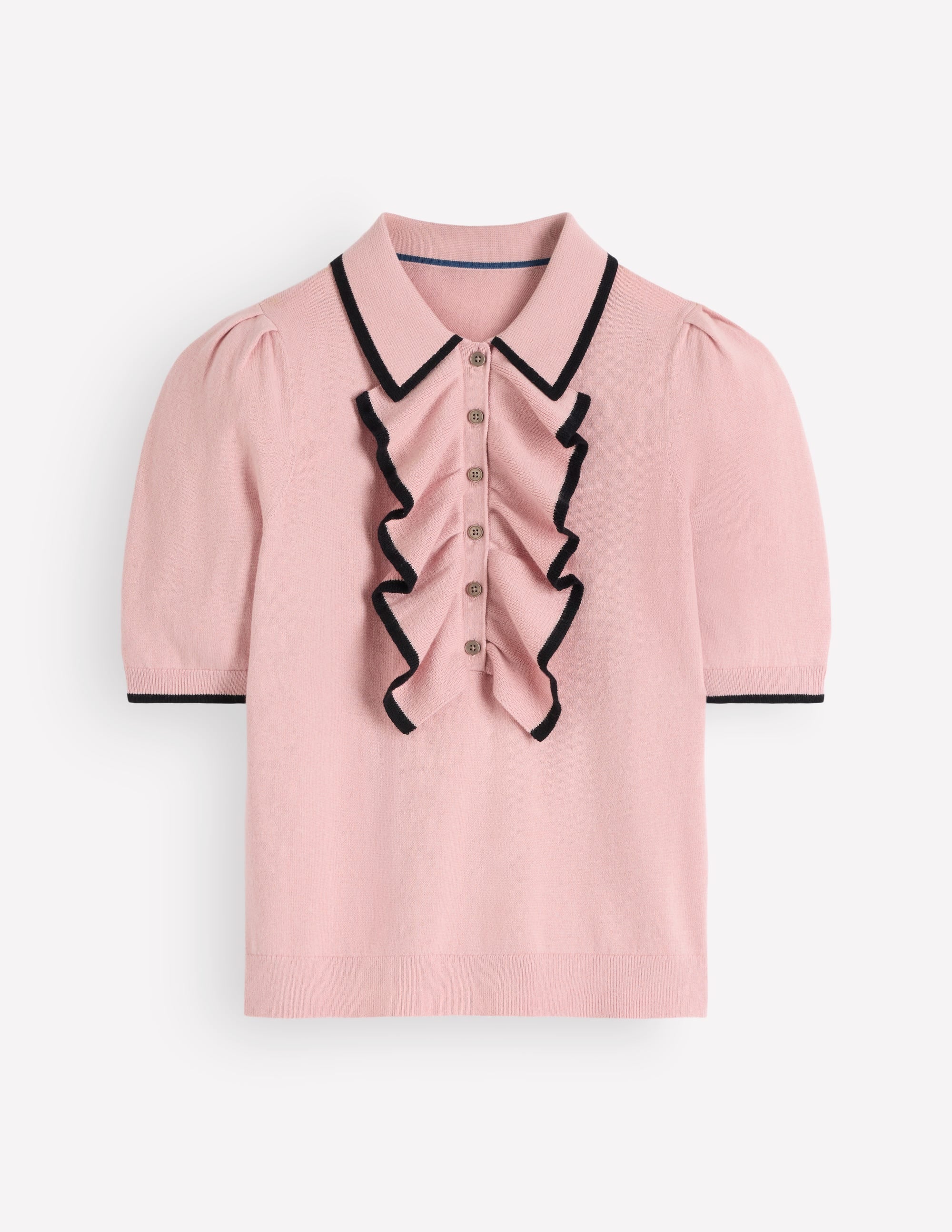 Ruffle Collar Knitted T-Shirt-Blush Ivory