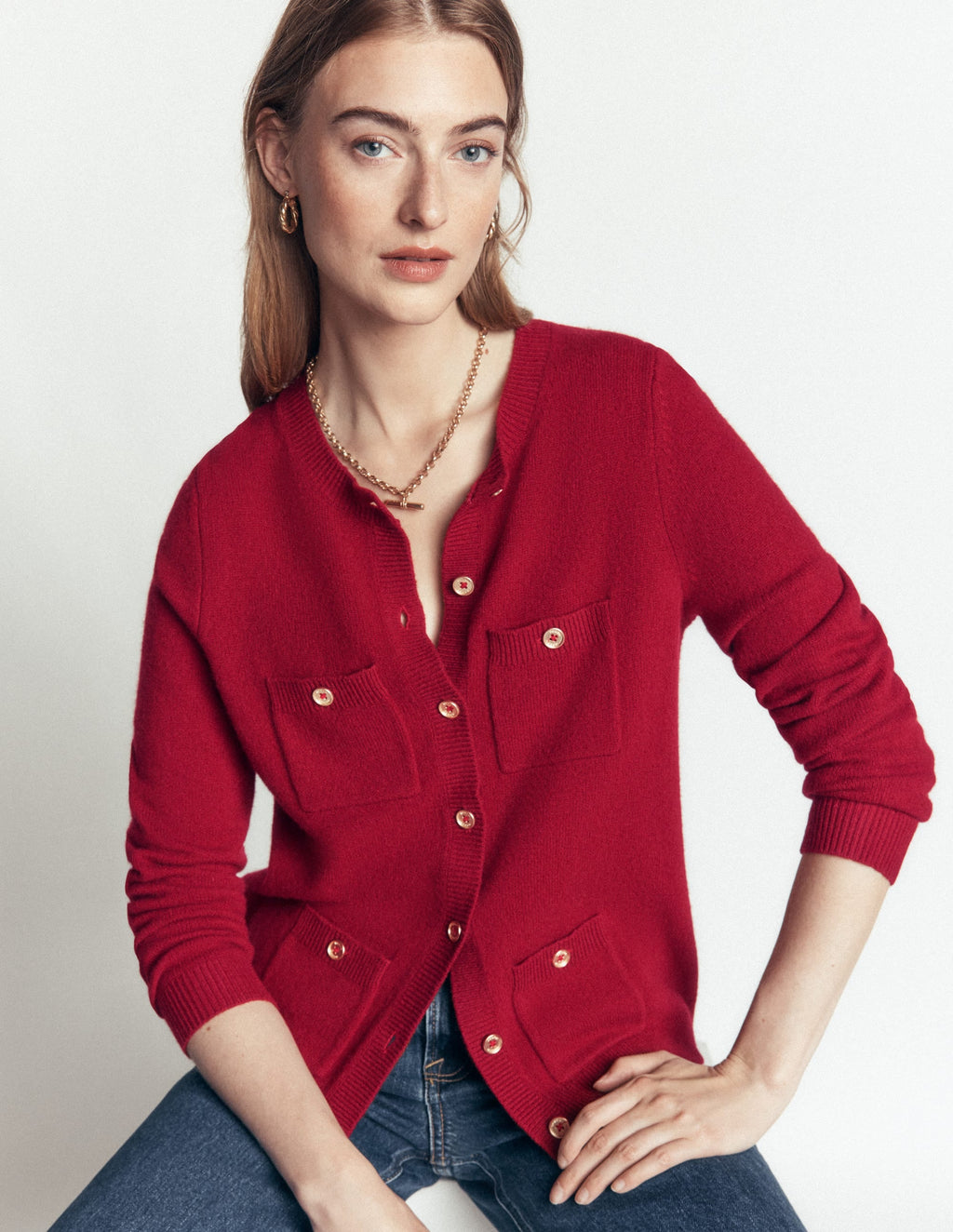 Merino Wool Cardigan-Crimson Red