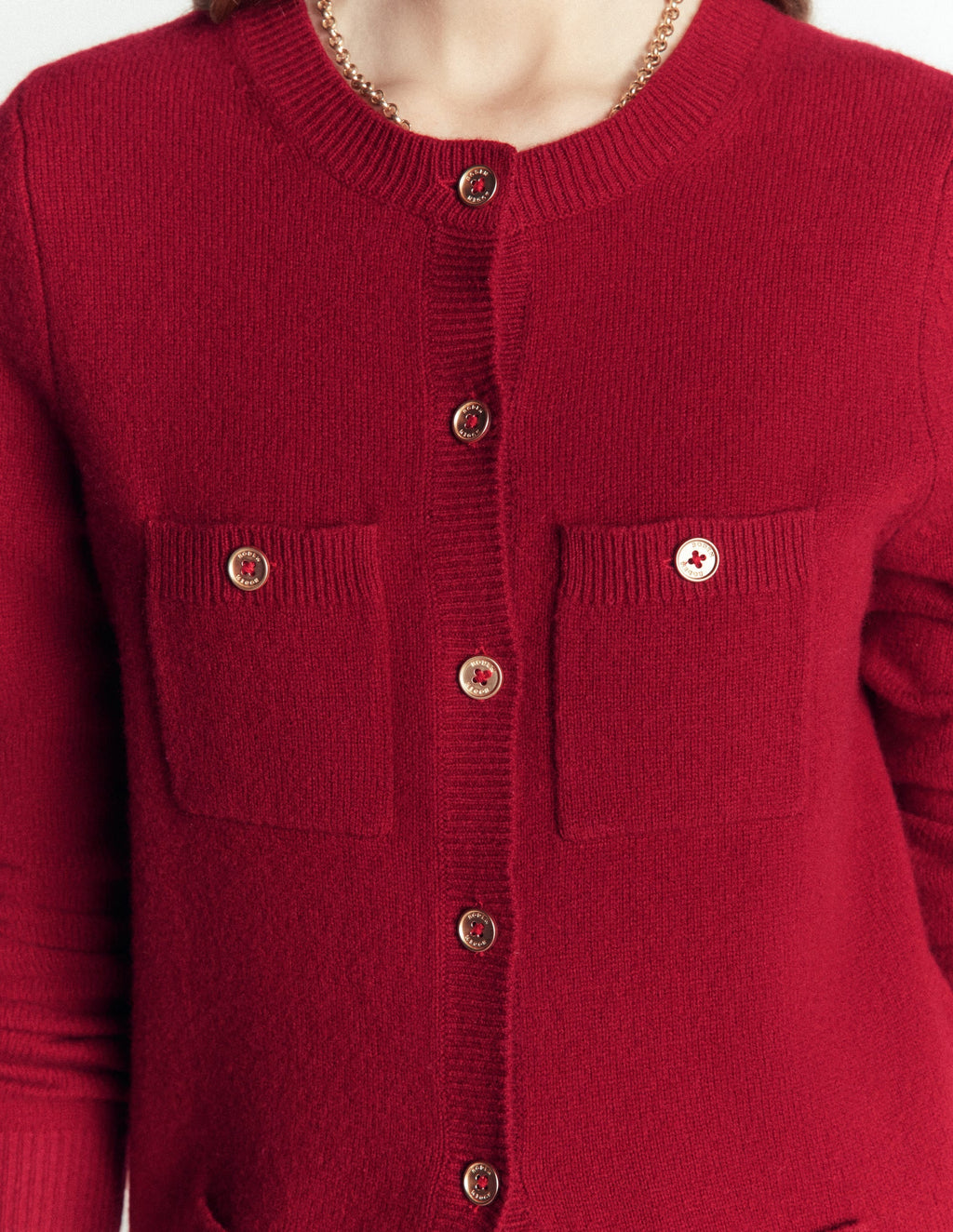 Merino Wool Cardigan-Crimson Red