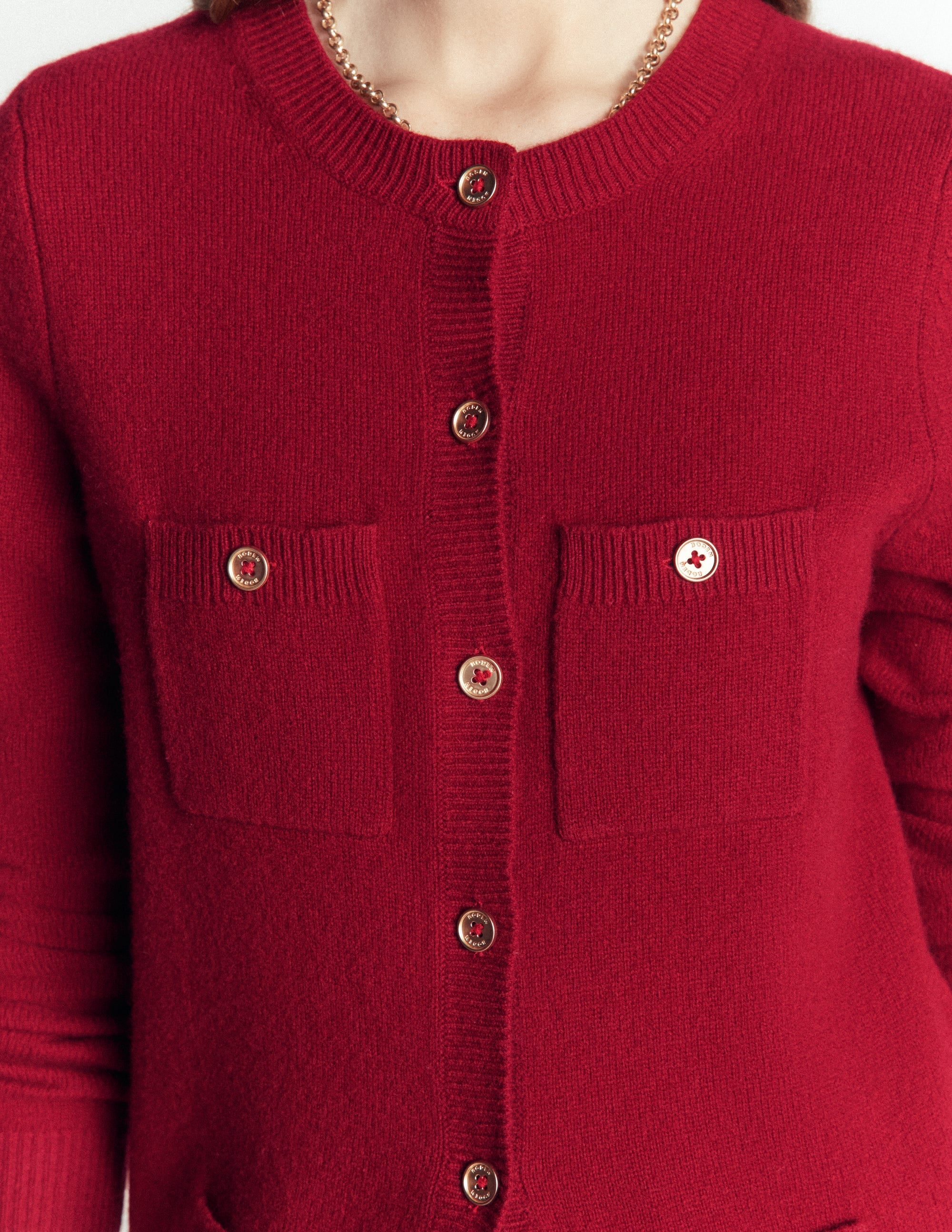 Merino Wool Cardigan-Crimson Red