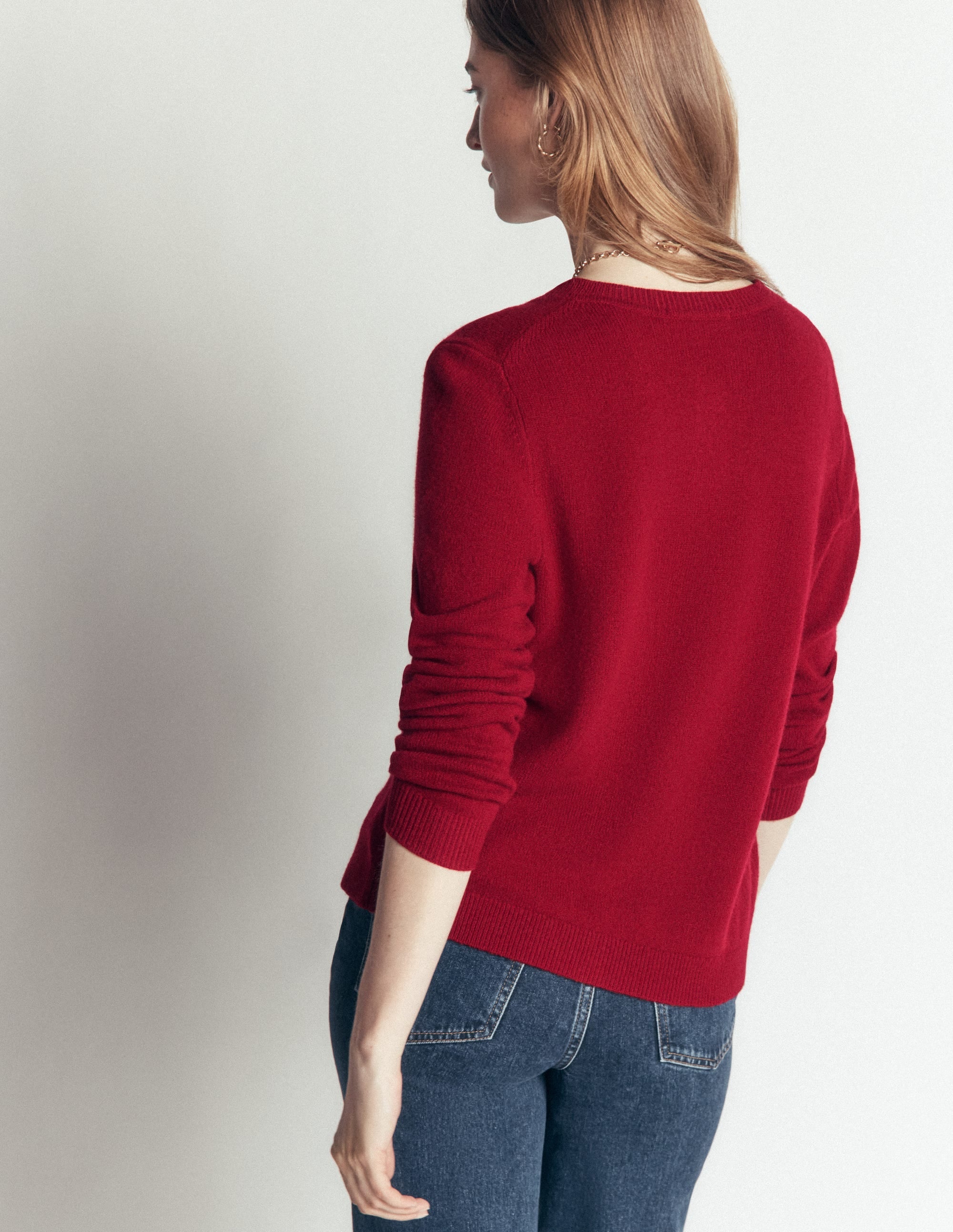 Merino Wool Cardigan-Crimson Red