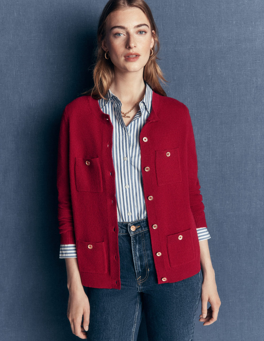 Merino Wool Cardigan-Crimson Red