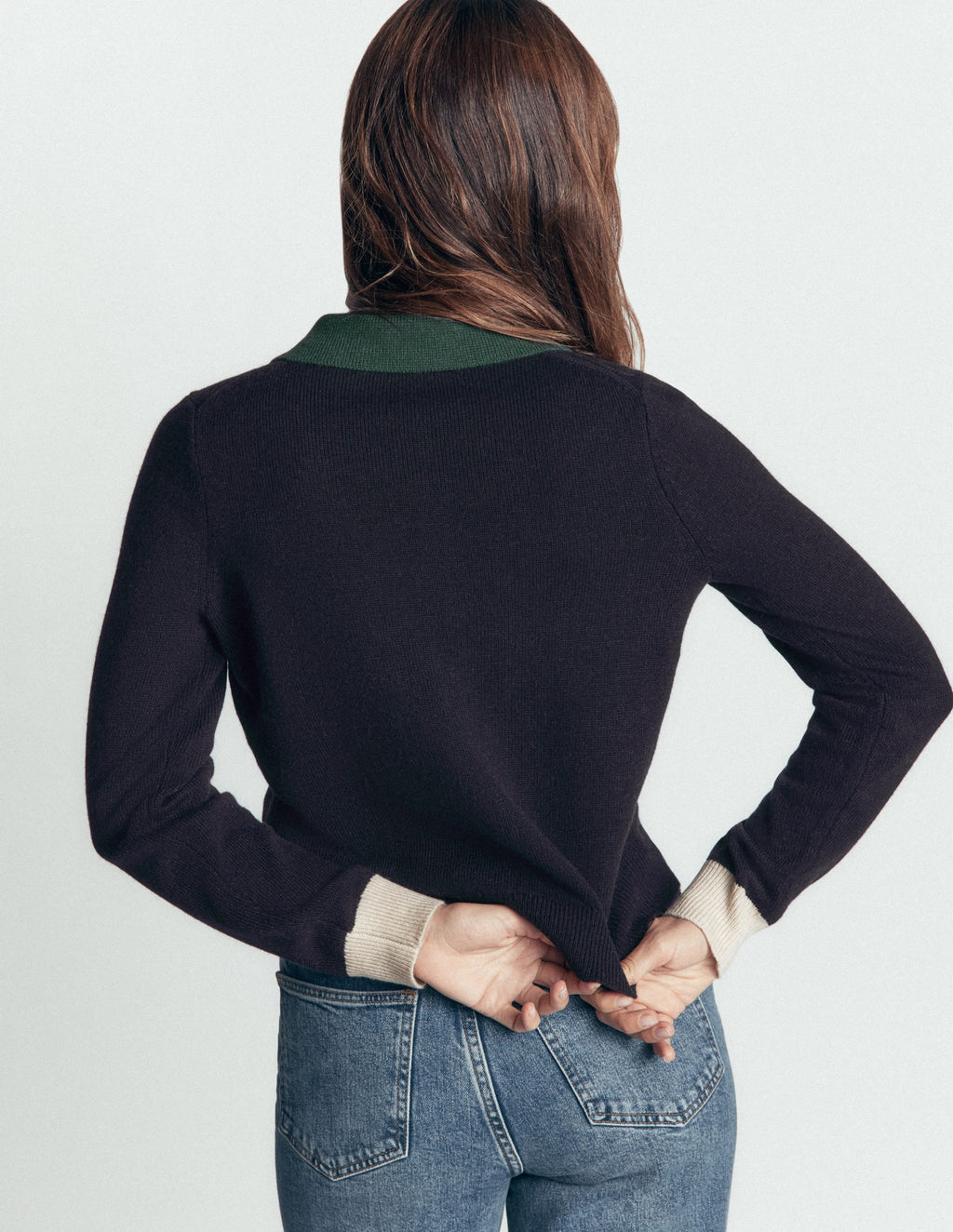 Alpaca Blend Cardigan-Navy Colour Block