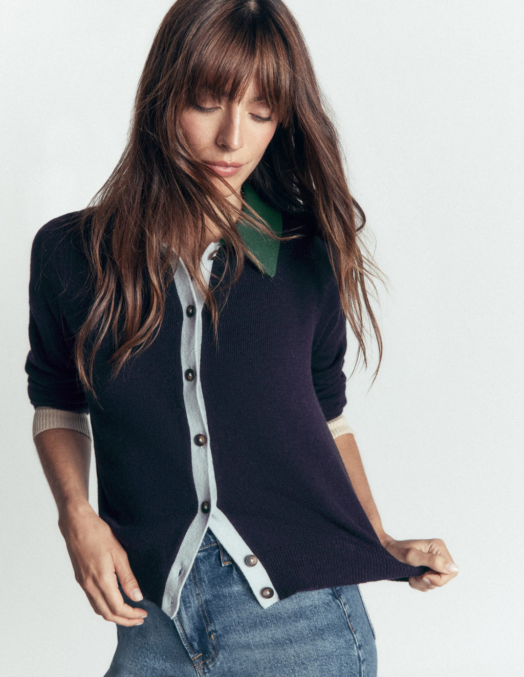 Alpaca Blend Cardigan-Navy Colour Block