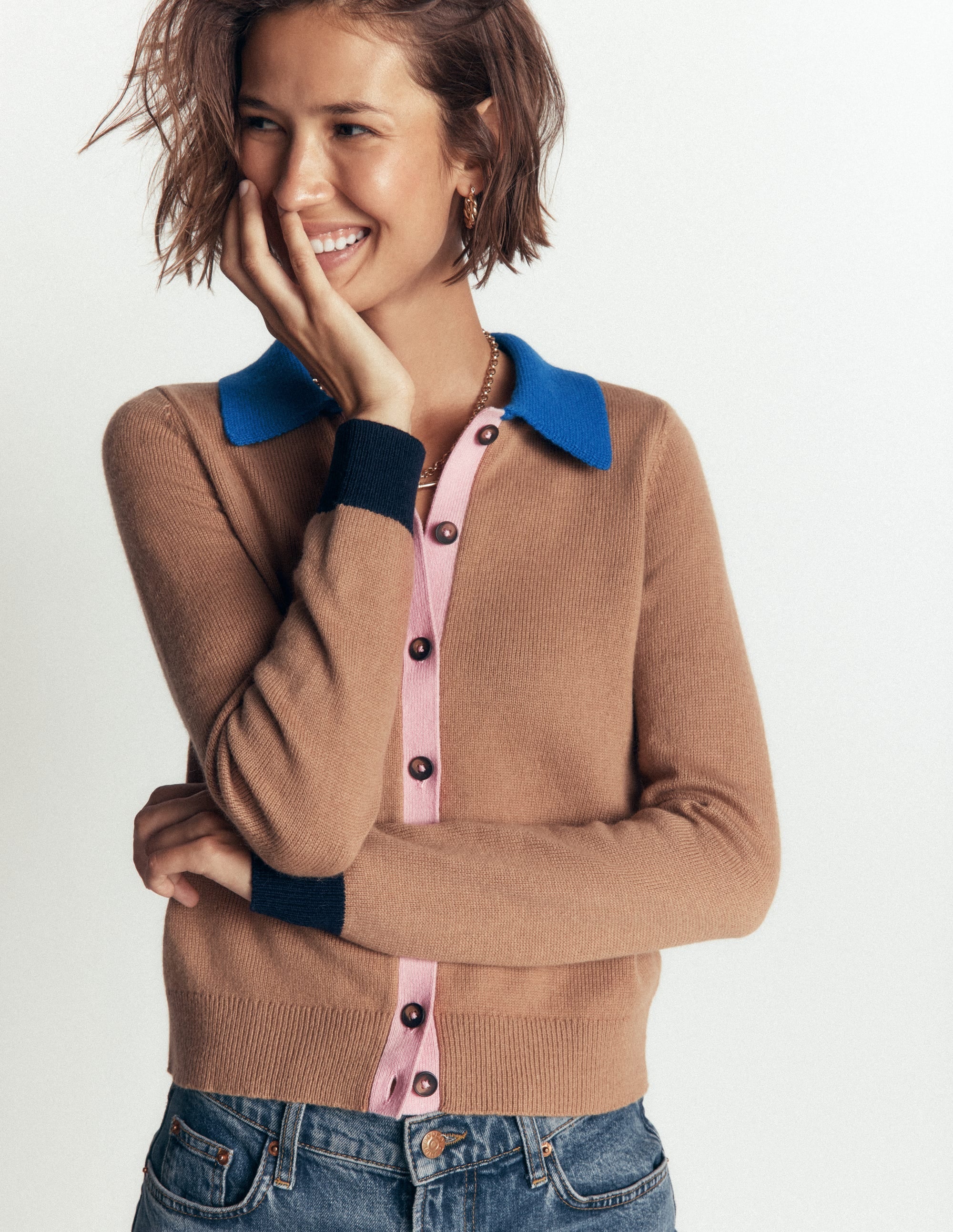 Alpaca Blend Cardigan-Camel Melange, Colour Block