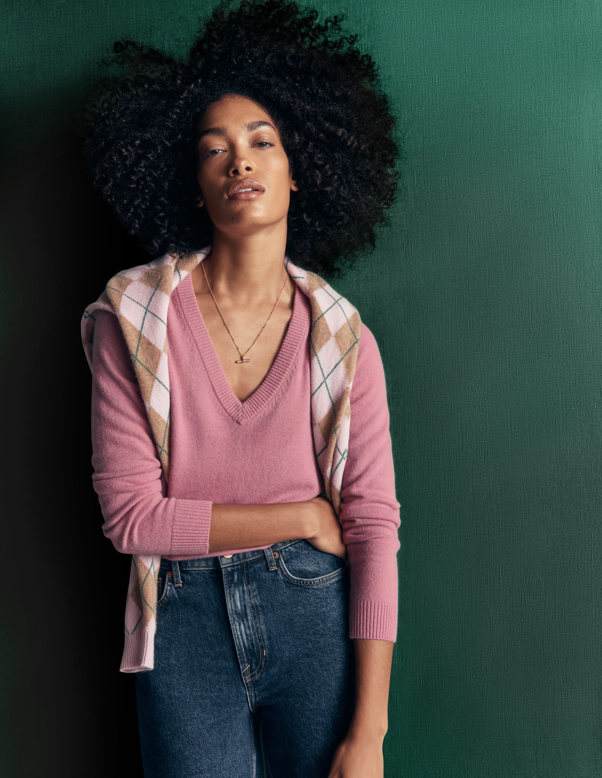 Cashmere V Neck Jumper-Pink Heather