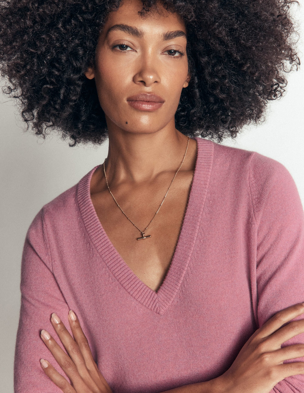 Cashmere V Neck Jumper-Pink Heather