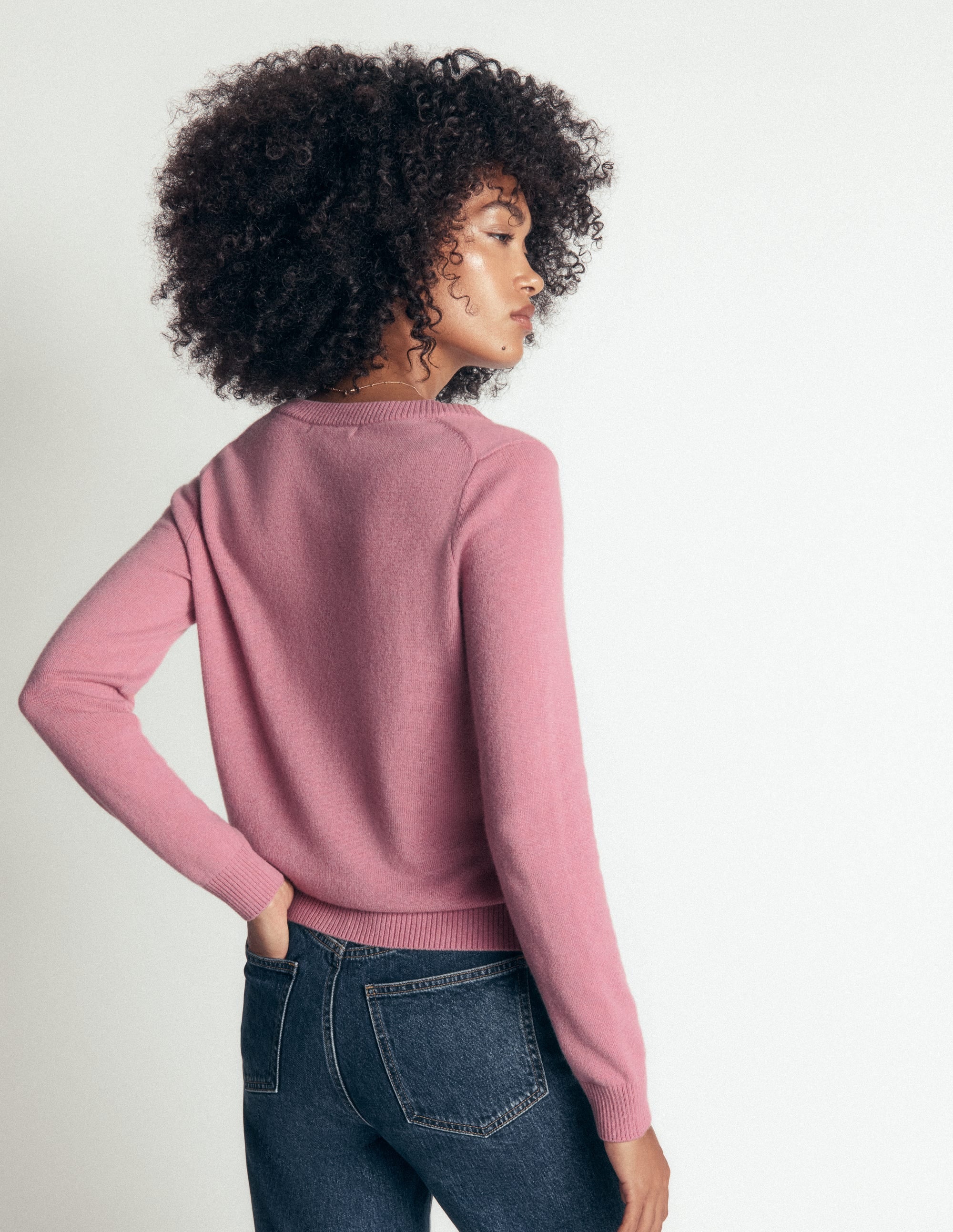 Cashmere V Neck Jumper-Pink Heather