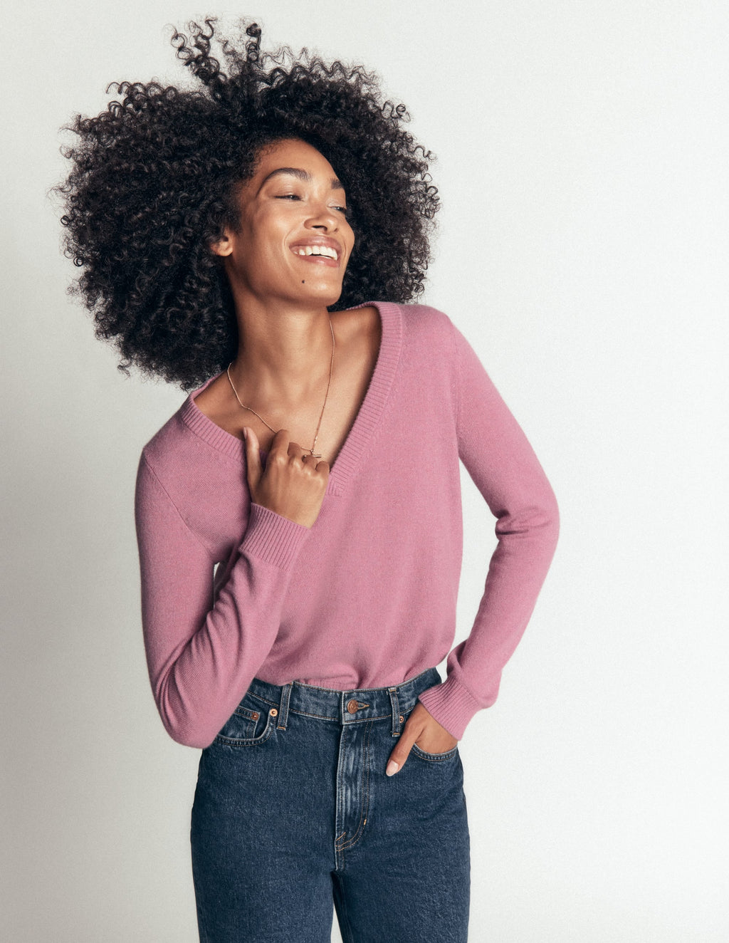 Cashmere V Neck Jumper-Pink Heather