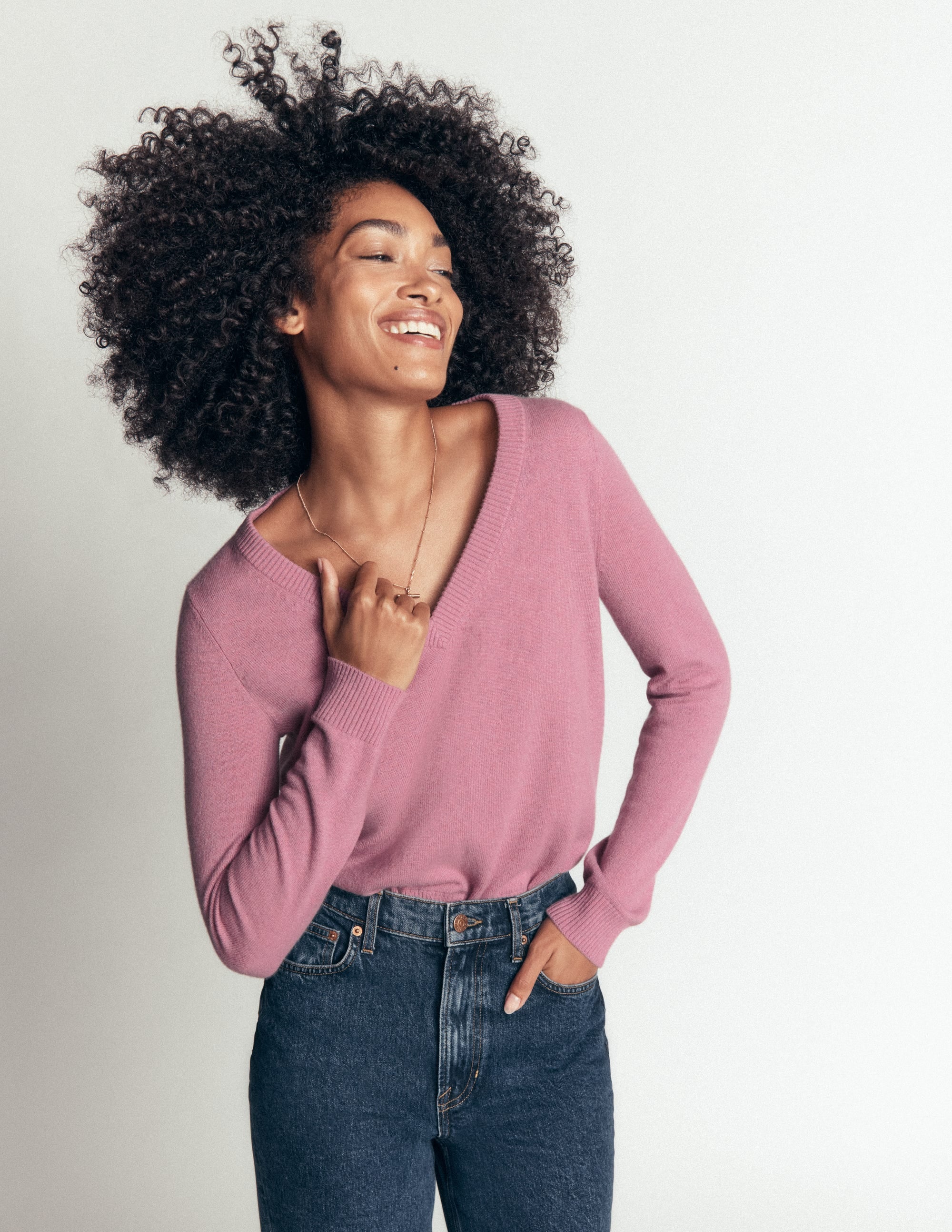 Cashmere V Neck Jumper-Pink Heather