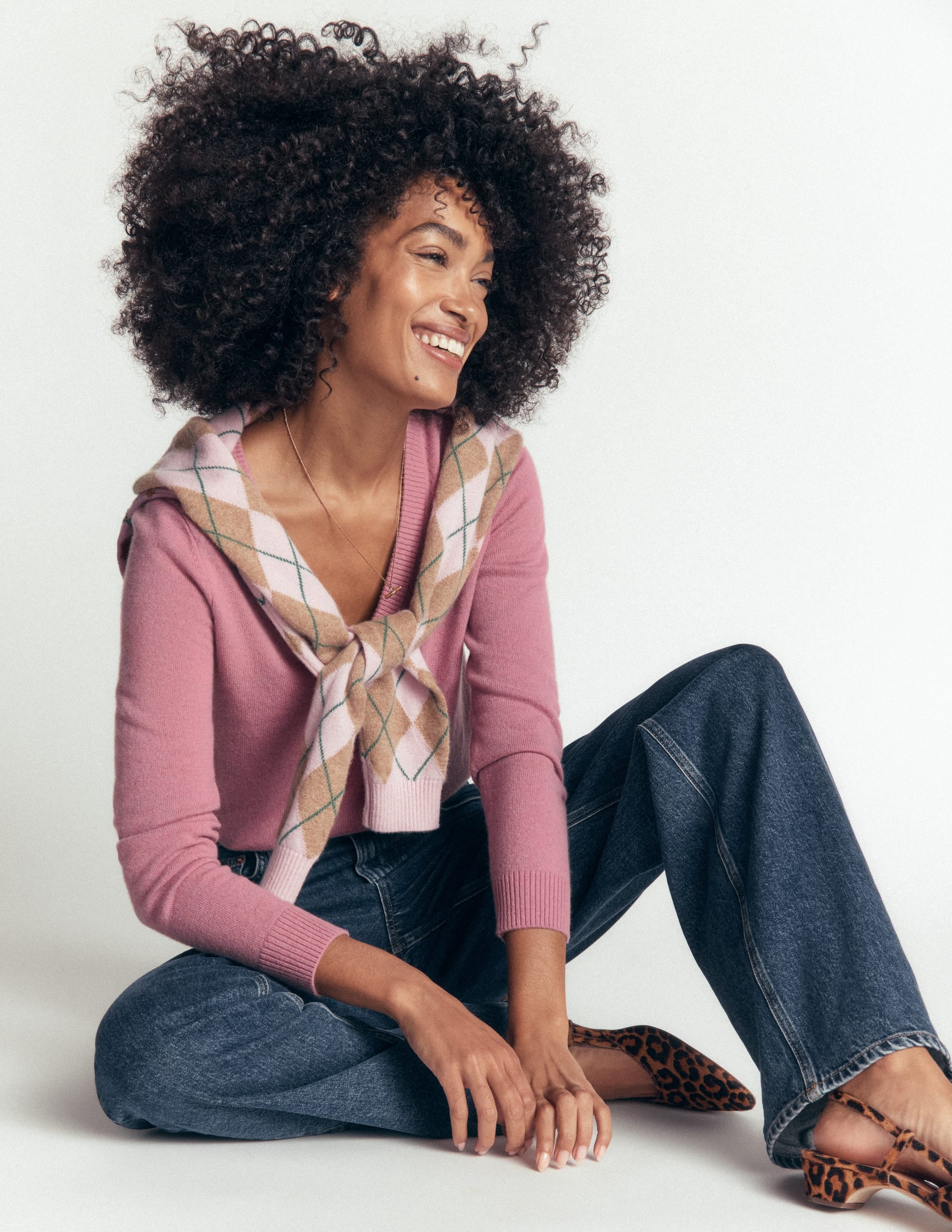 Cashmere V Neck Jumper-Pink Heather
