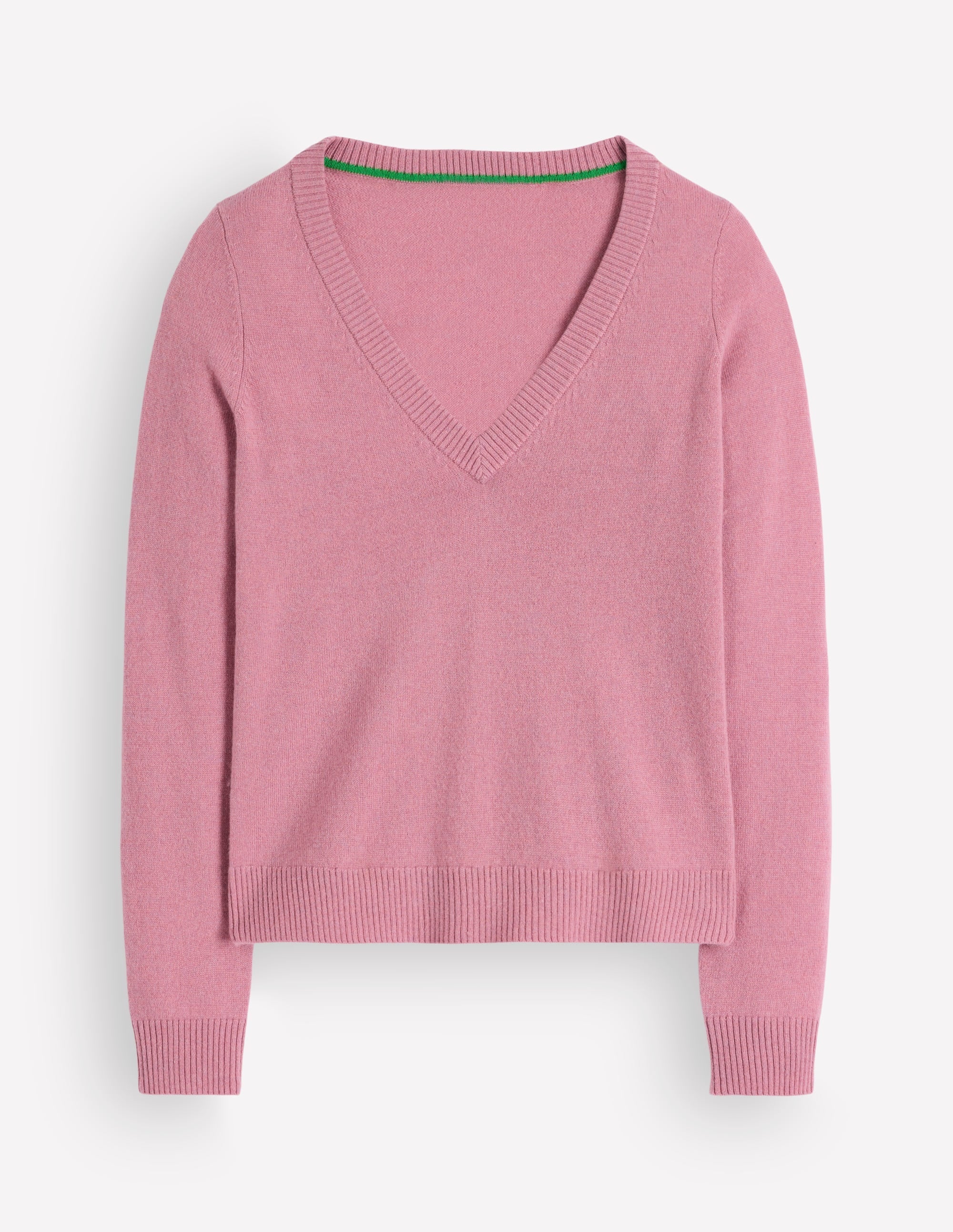 Cashmere V Neck Jumper-Pink Heather