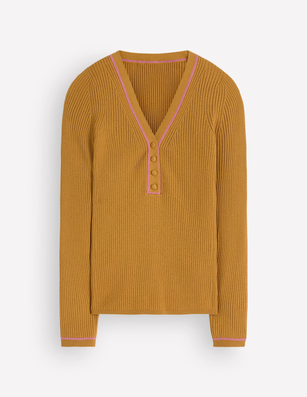 Ribbed V Neck Jumper-Gold Wheat