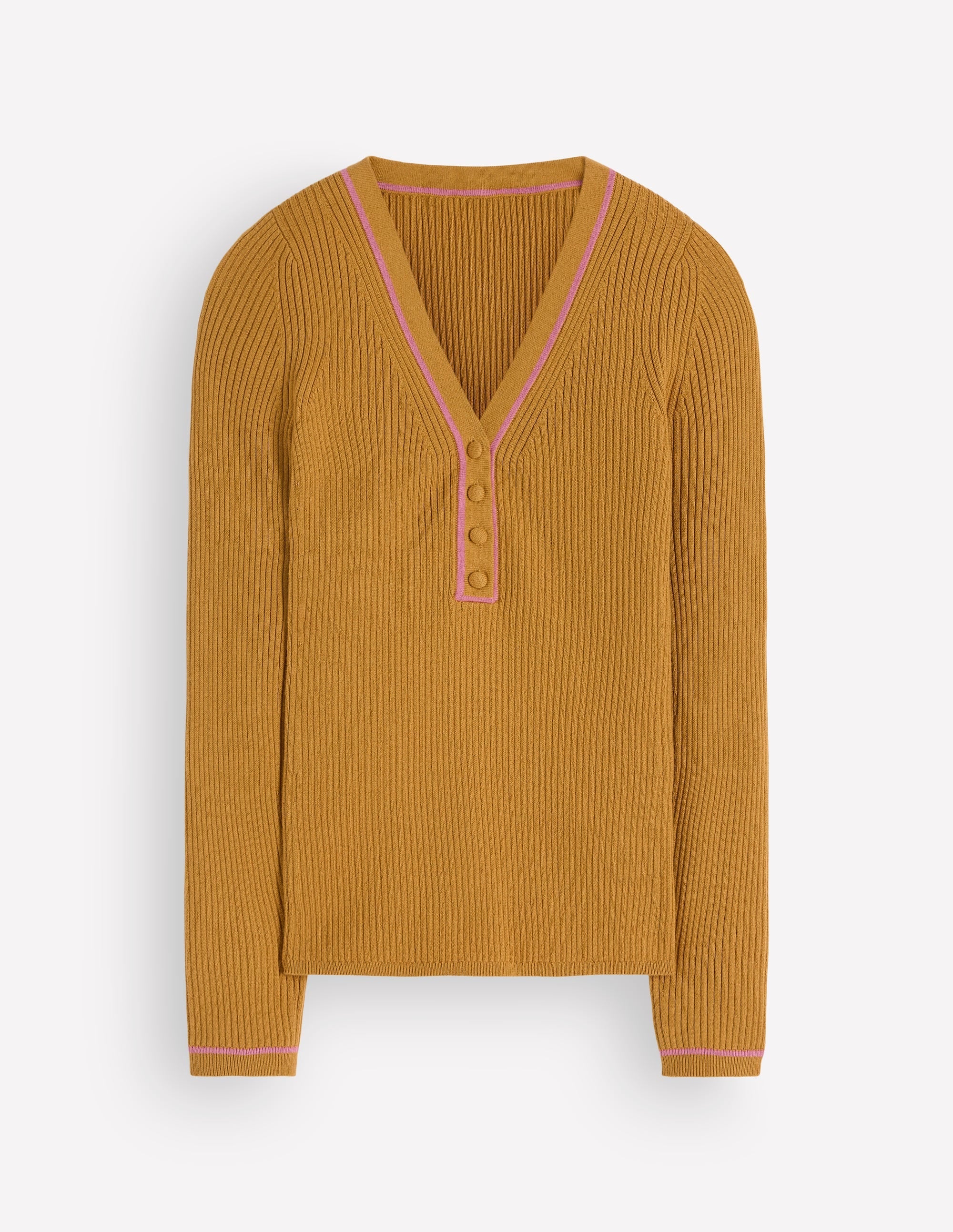Ribbed V Neck Jumper-Gold Wheat