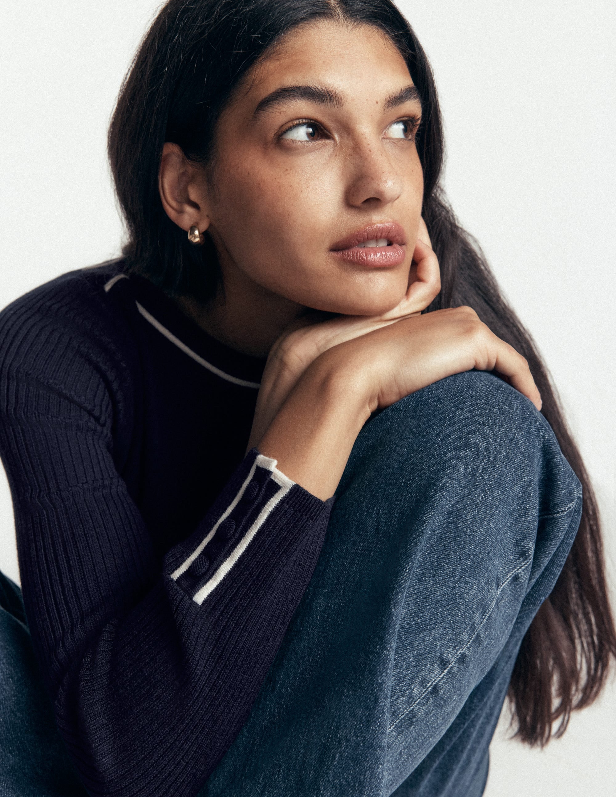 Ribbed Boatneck Jumper-Navy
