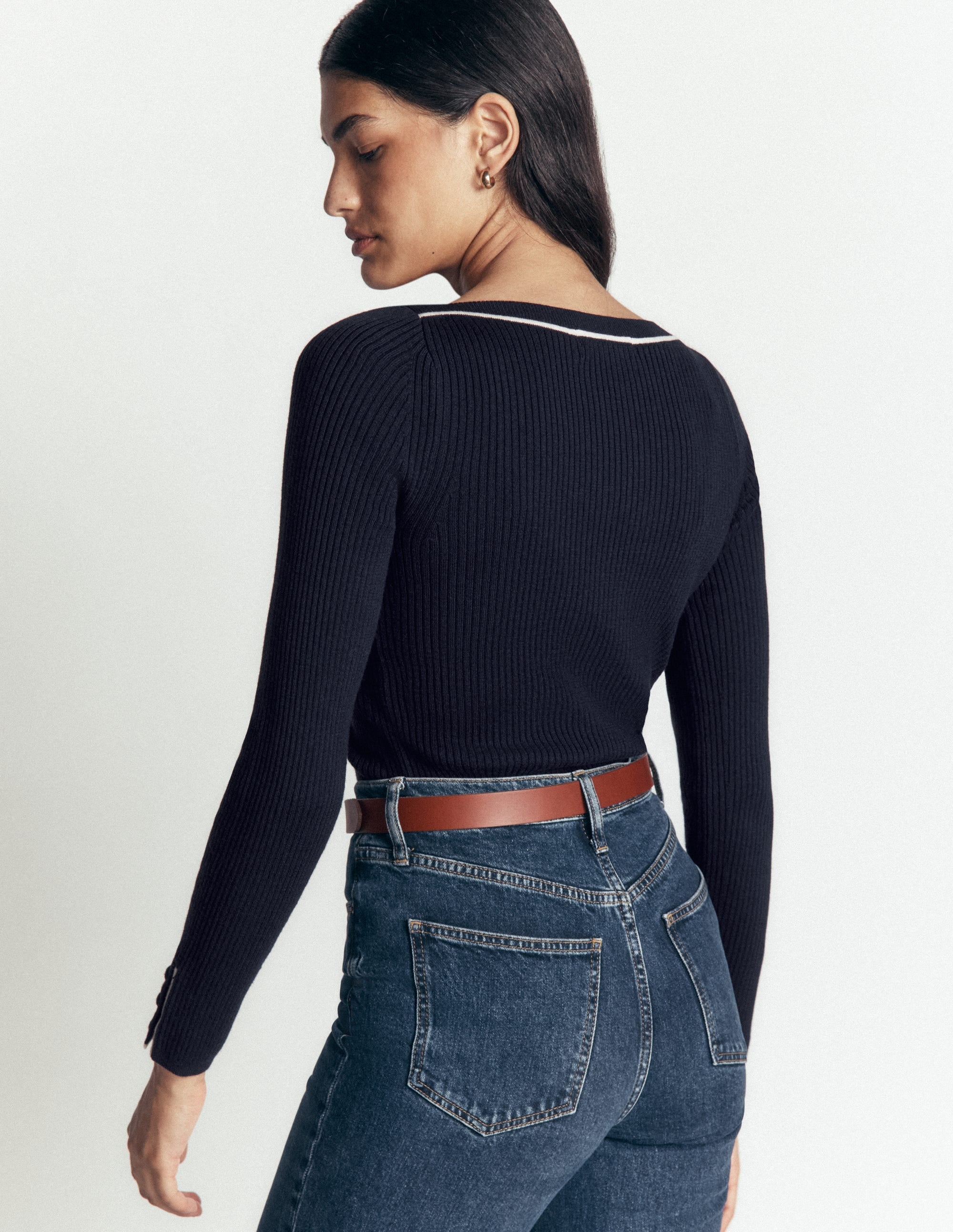 Ribbed Boatneck Jumper-Navy