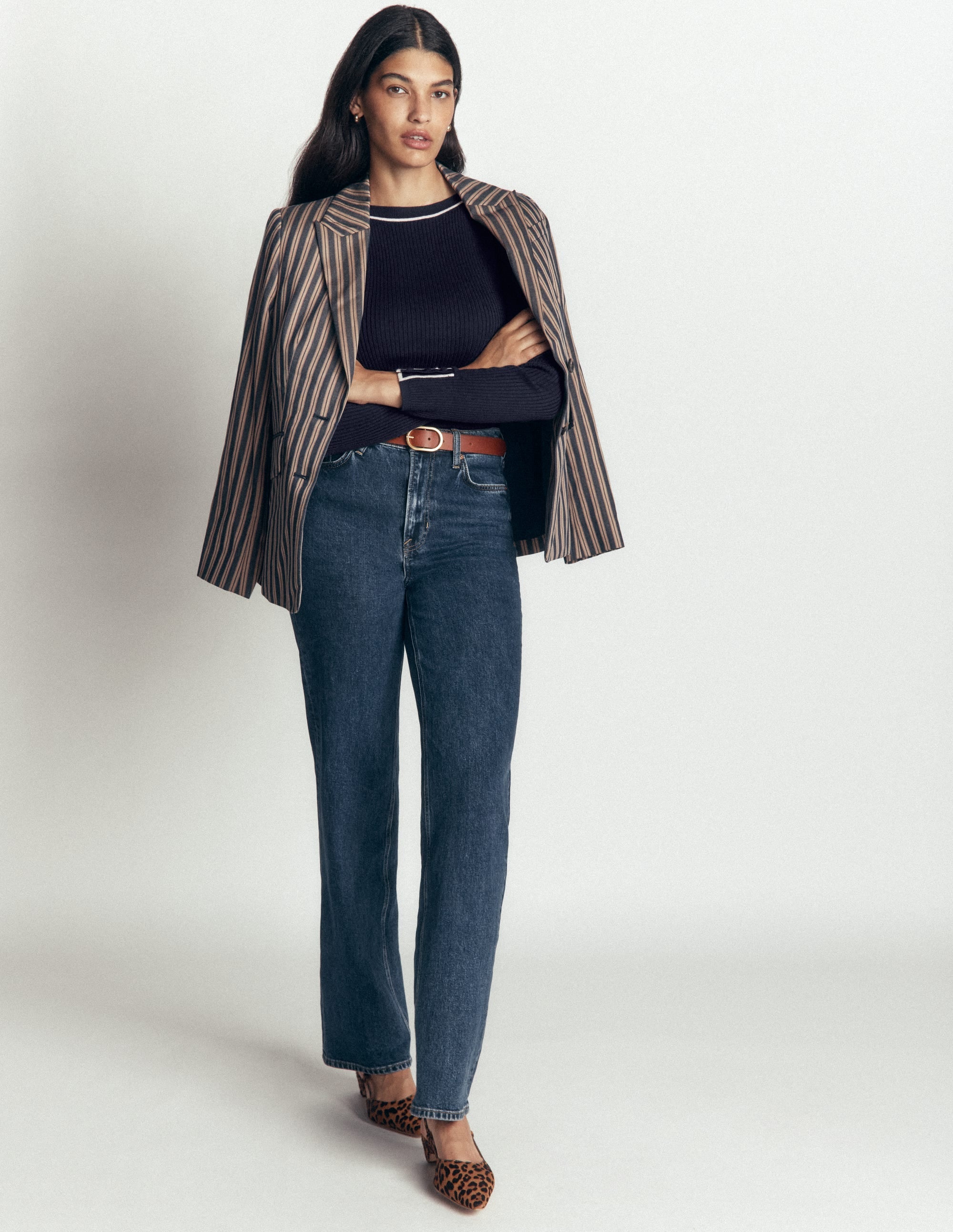 Ribbed Boatneck Jumper-Navy