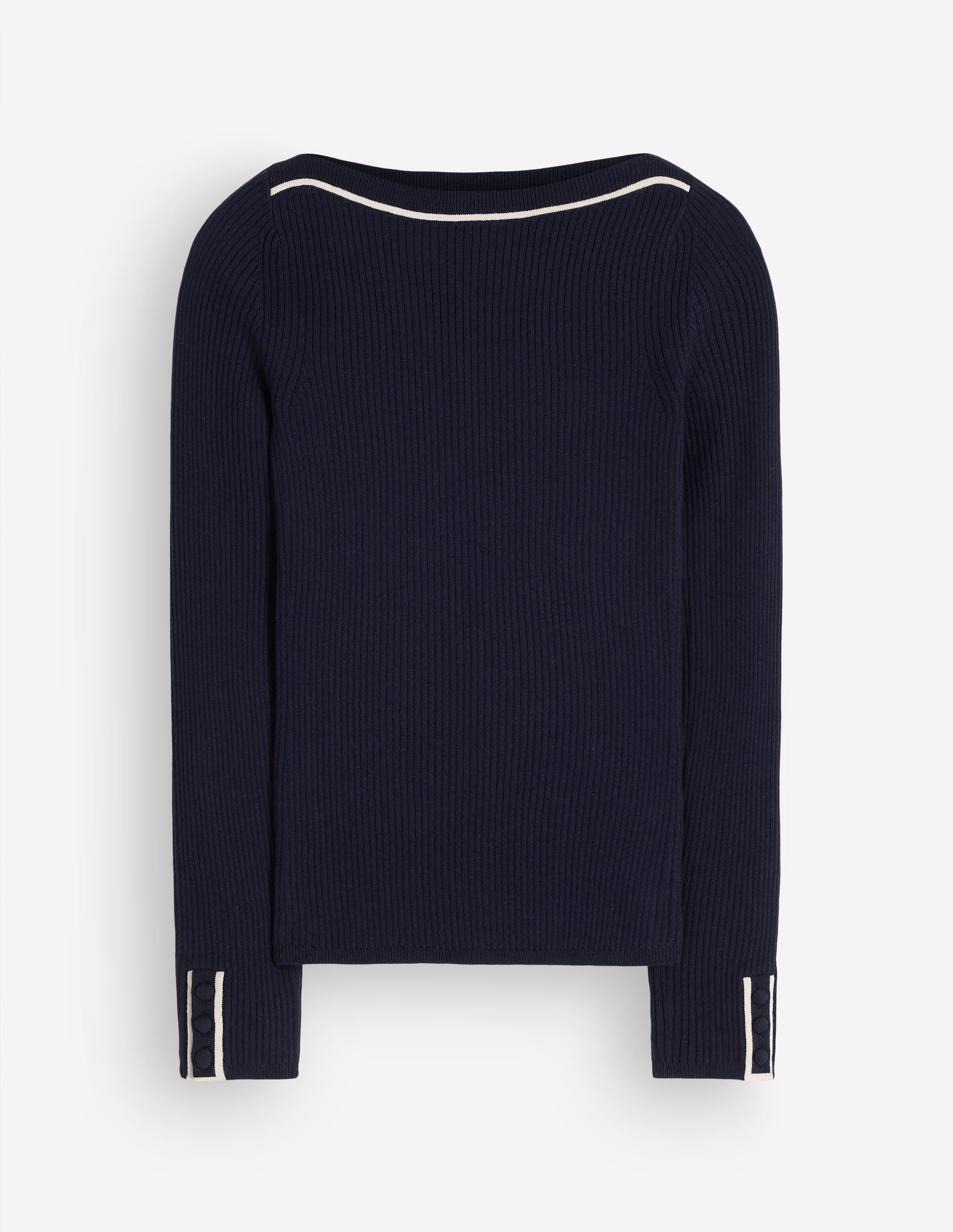 Ribbed Boatneck Jumper-Navy