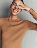 Ribbed Boatneck Jumper-Camel