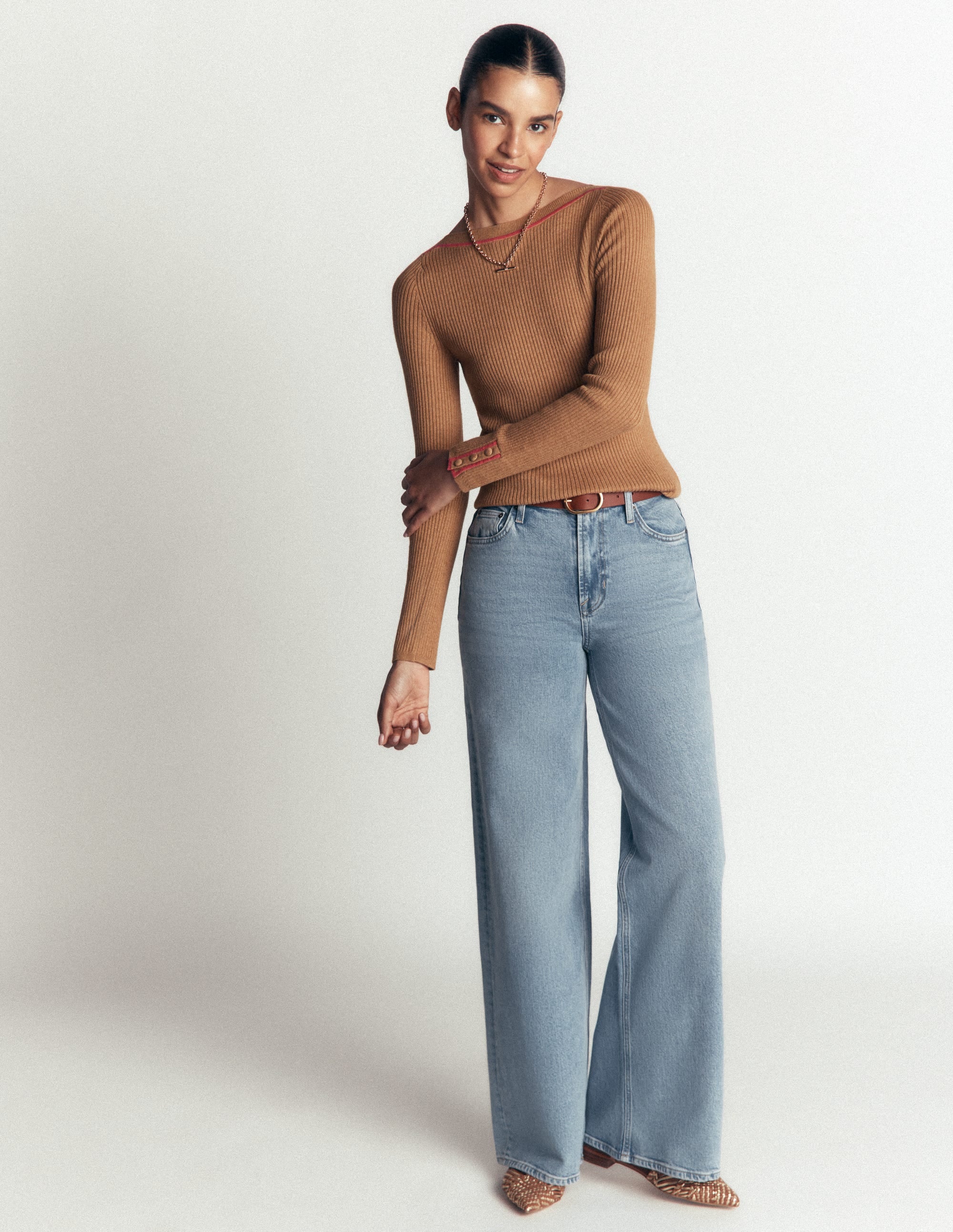 Ribbed Boatneck Jumper-Camel