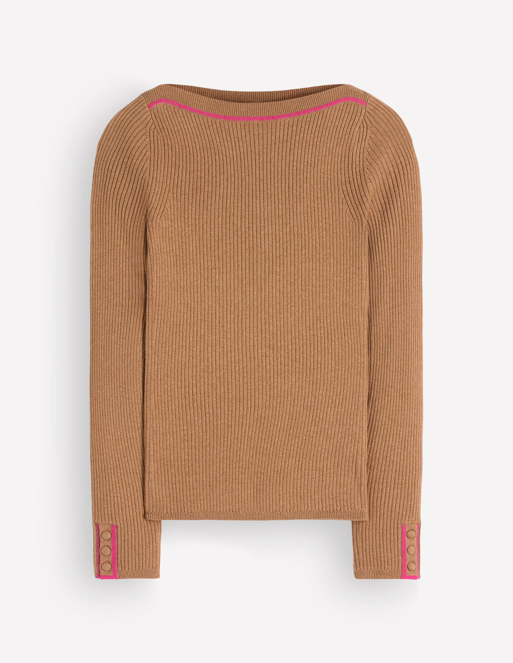 Ribbed Boatneck Jumper-Camel