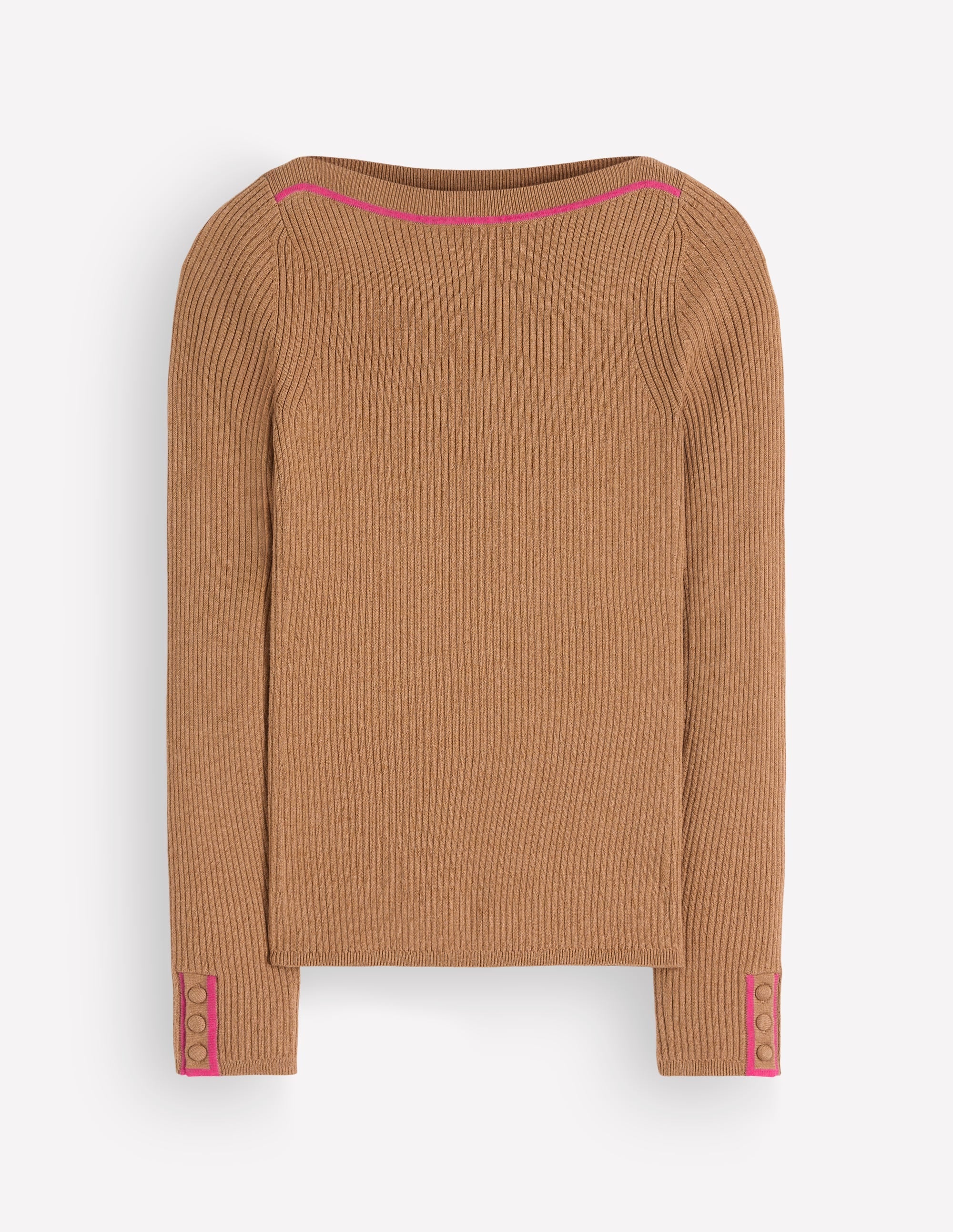 Ribbed Boatneck Jumper-Camel