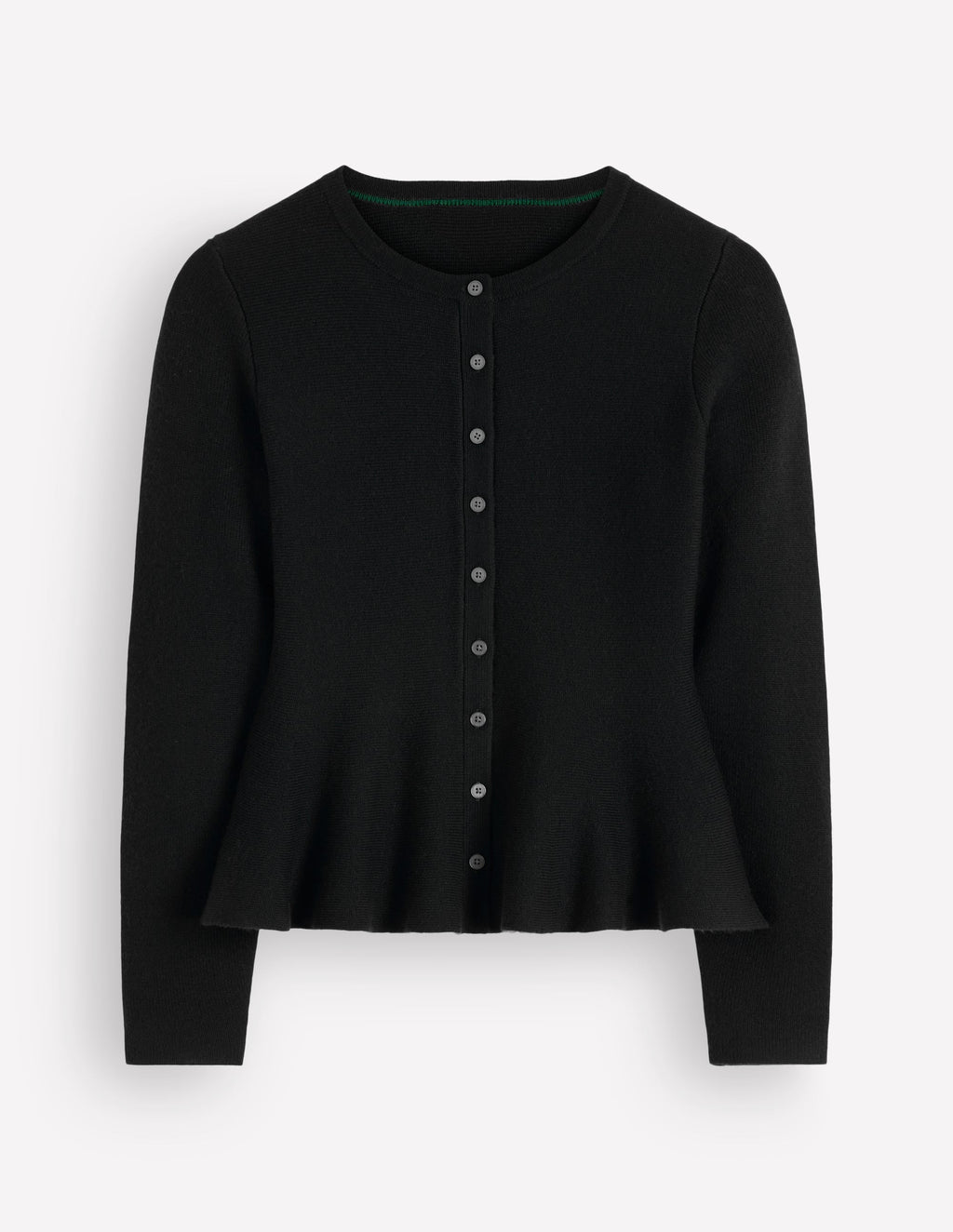 Fitted Wool Peplum Cardigan-Black