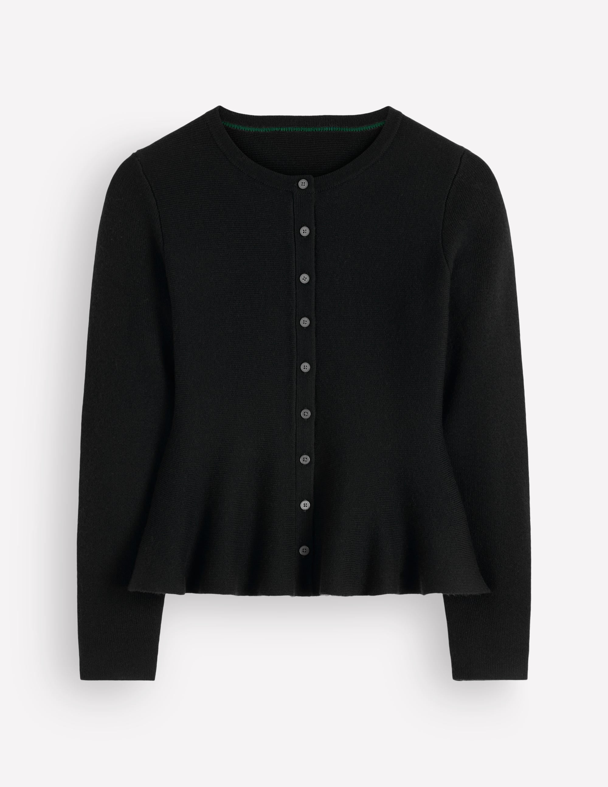 Fitted Wool Peplum Cardigan-Black