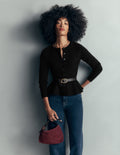 Fitted Wool Peplum Cardigan-Black