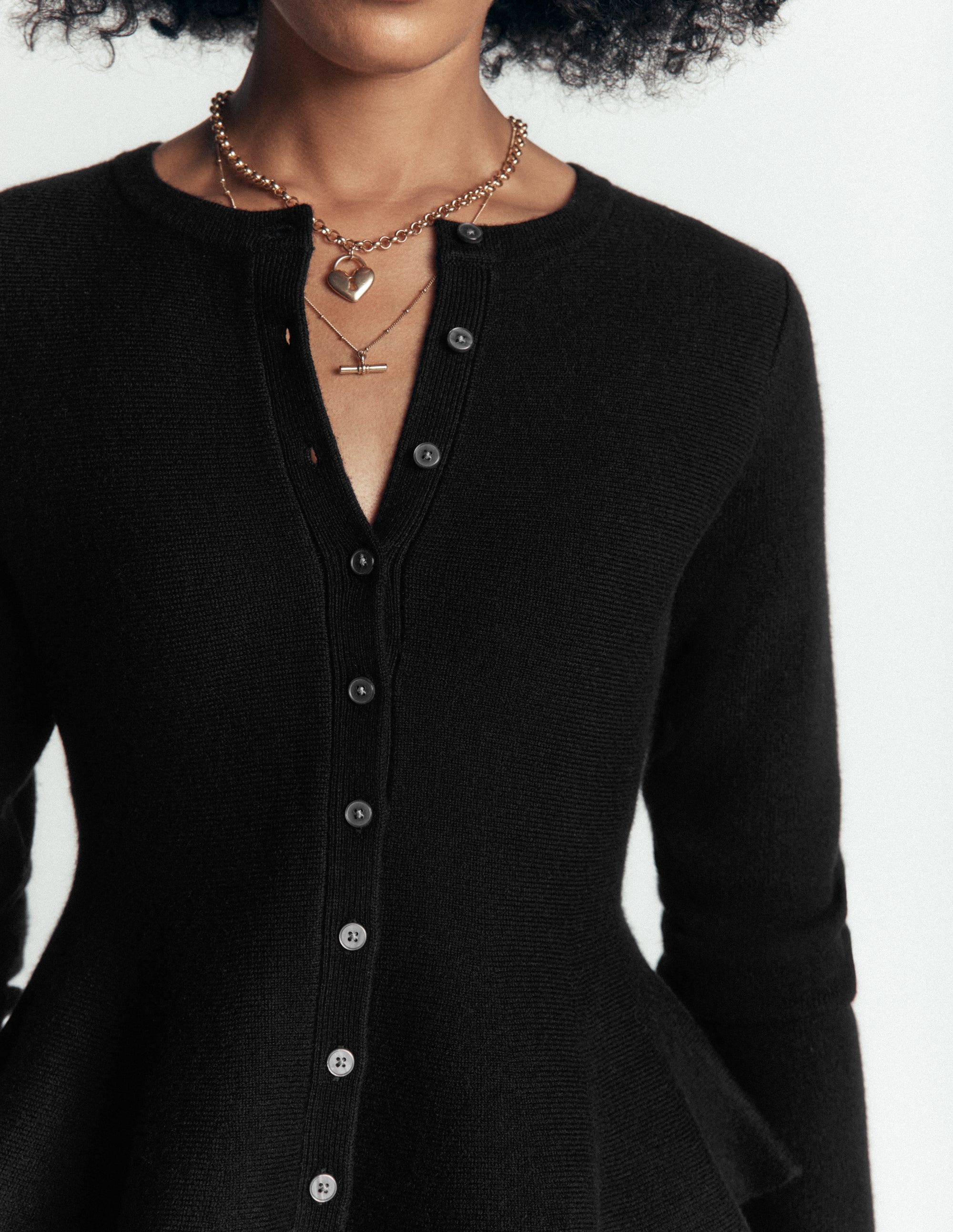 Fitted Wool Peplum Cardigan-Black