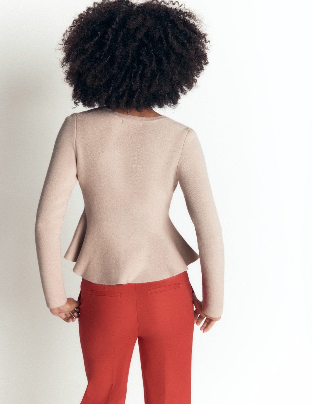 Fitted Wool Peplum Cardigan-Ivory