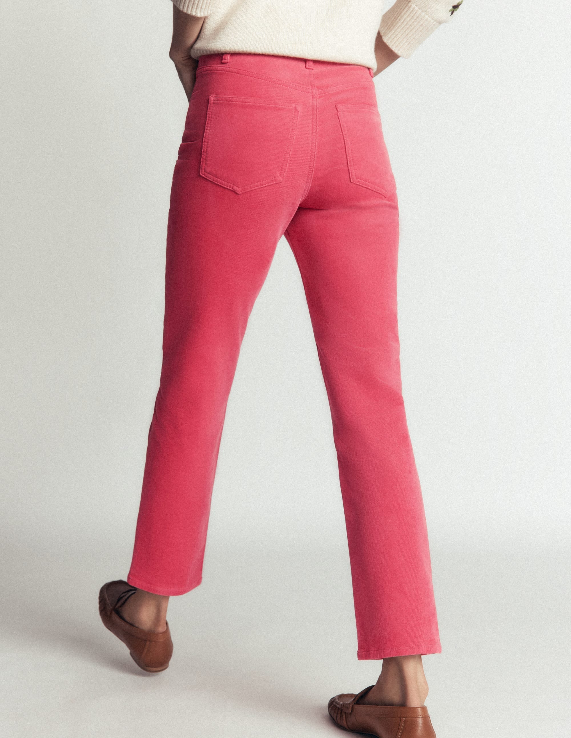High Rise Cord Slim Jeans-Holly Berry