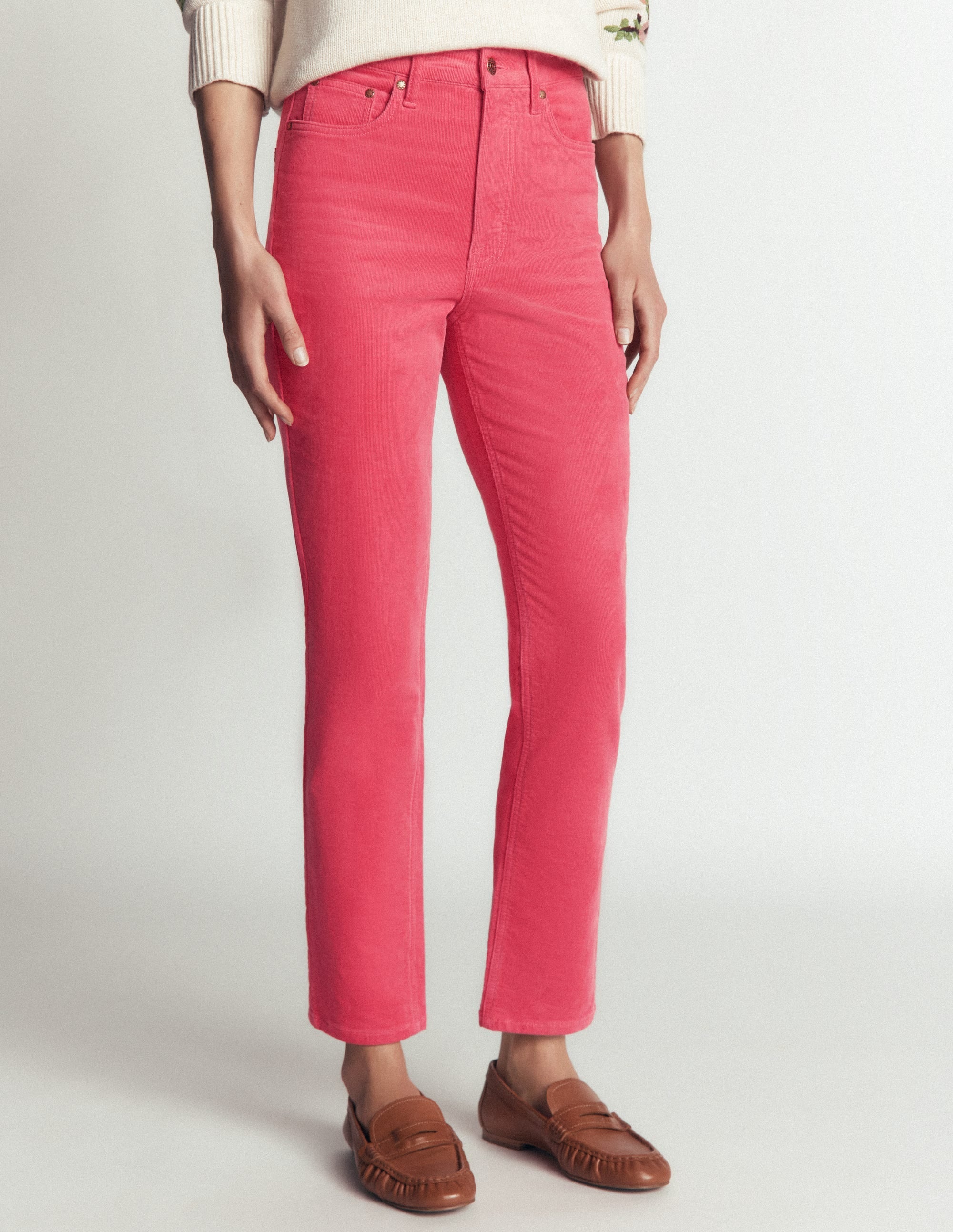 High Rise Cord Slim Jeans-Holly Berry
