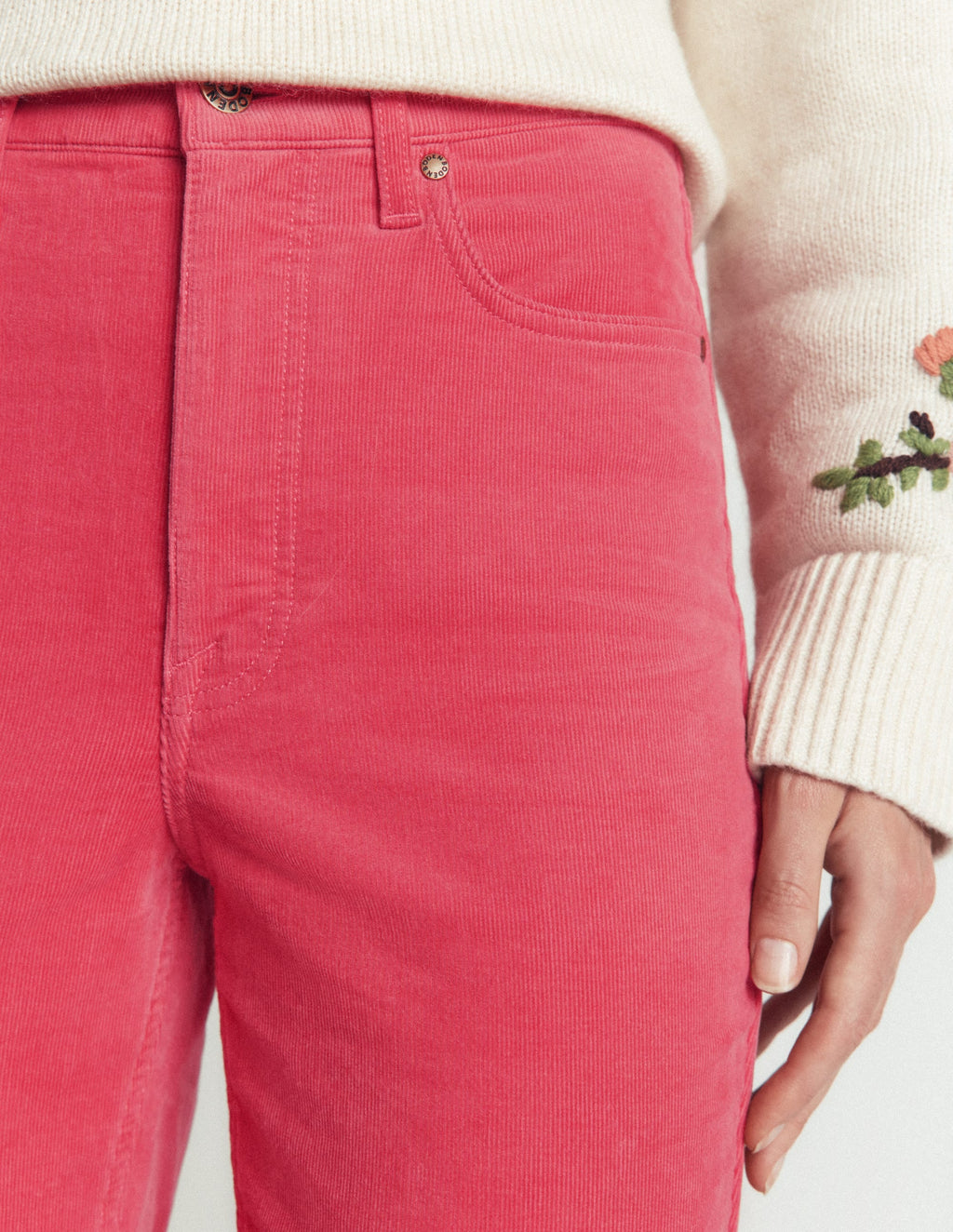 High Rise Cord Slim Jeans-Holly Berry