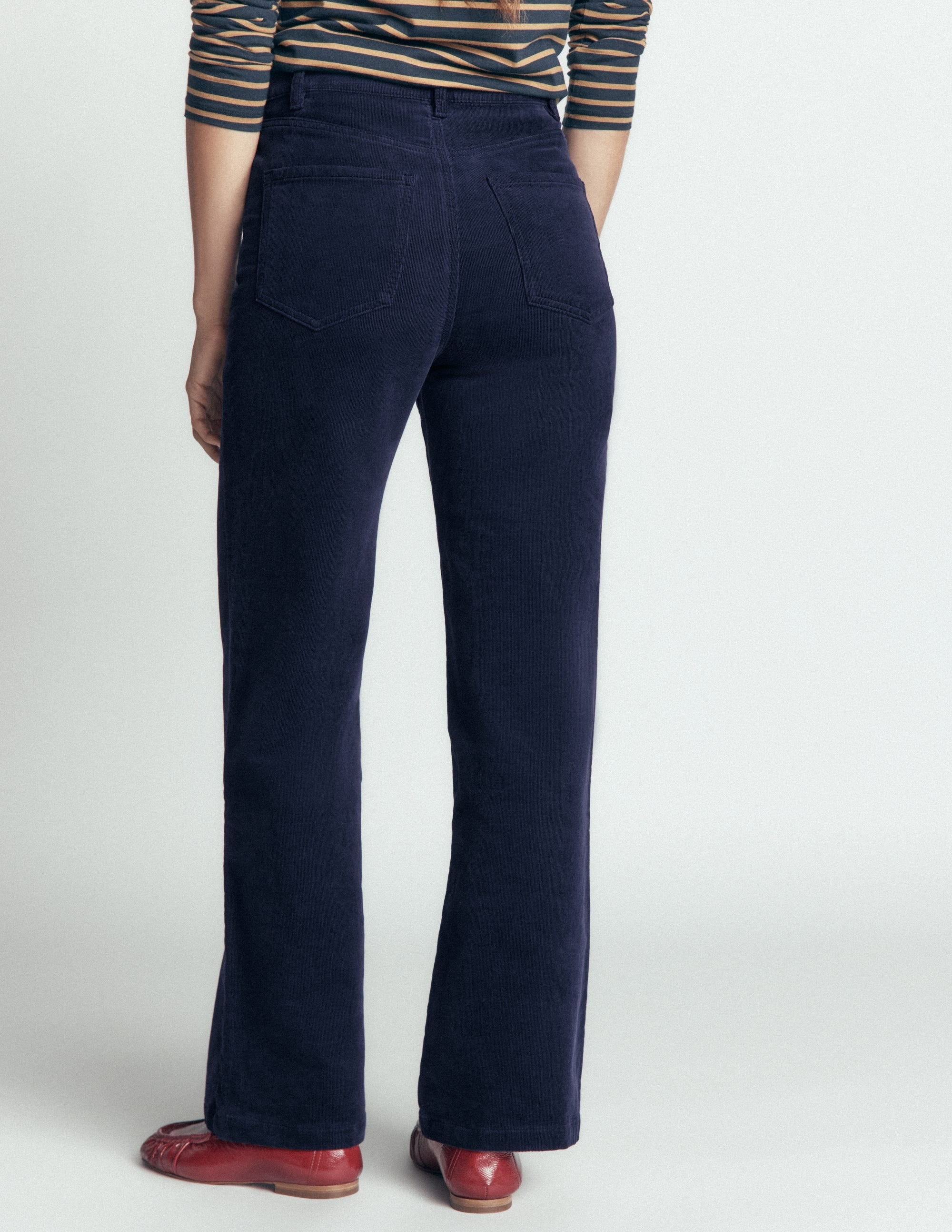 High Rise Cord Column Jeans-Navy