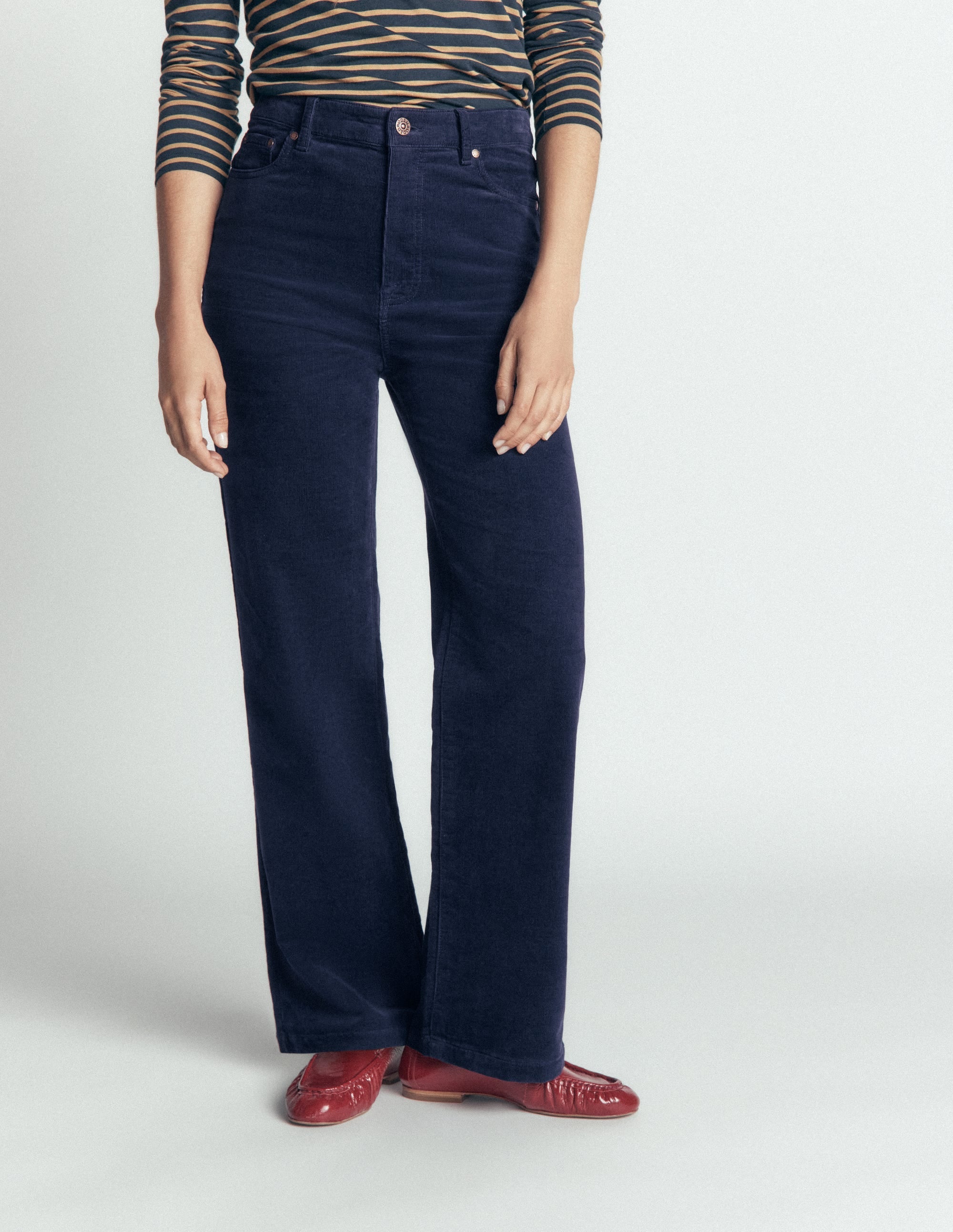 High Rise Cord Column Jeans-Navy