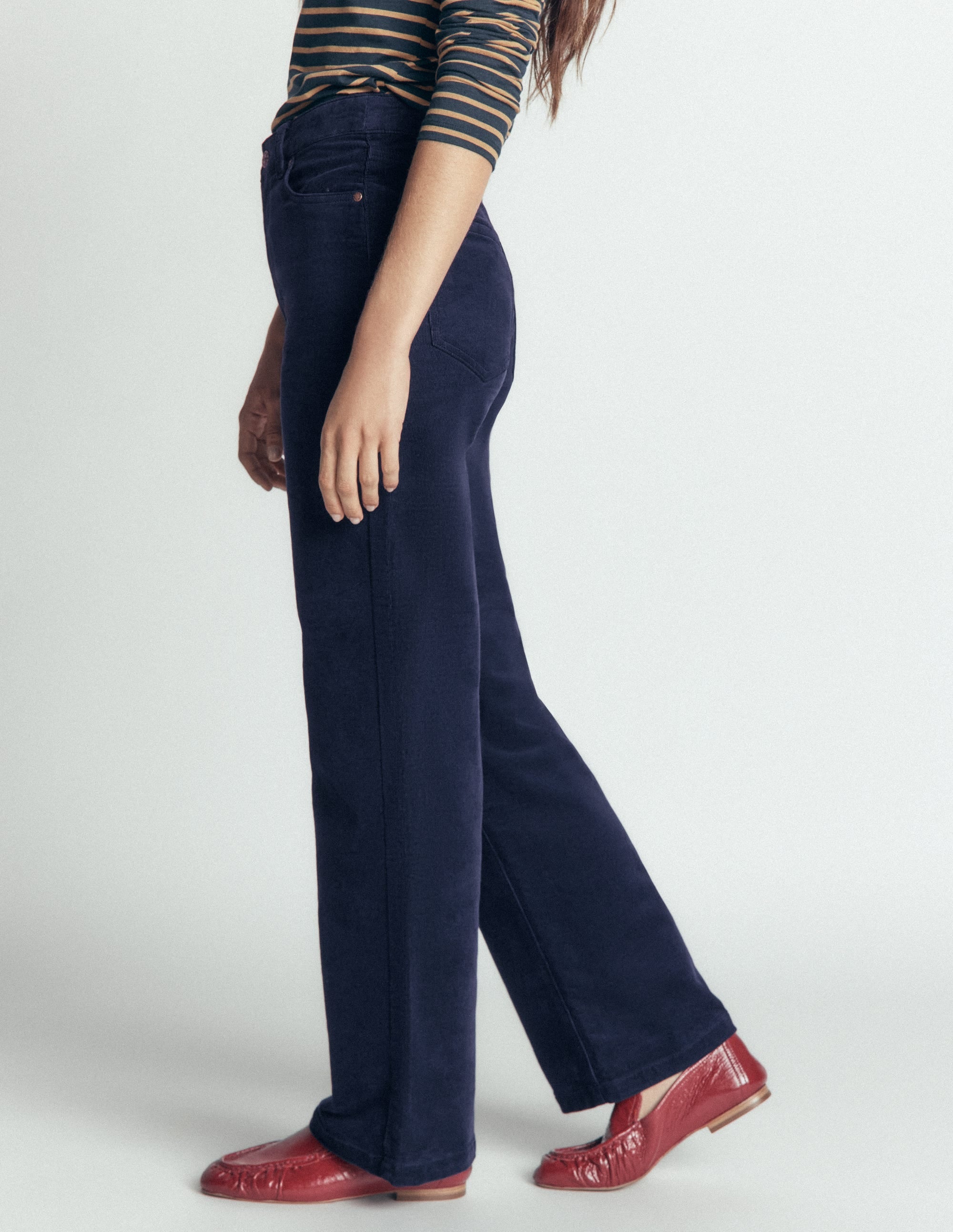 High Rise Cord Column Jeans-Navy