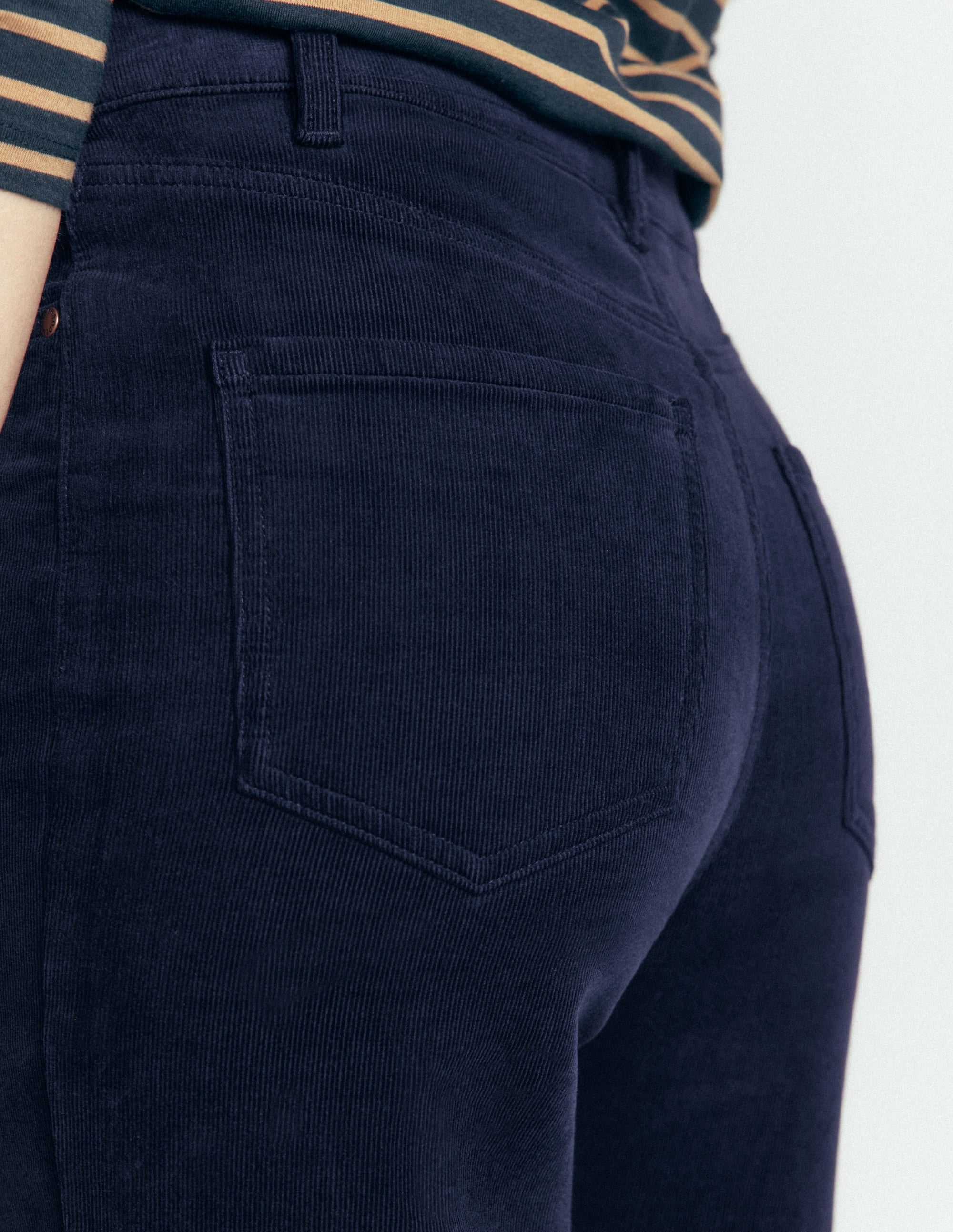 High Rise Cord Column Jeans-Navy