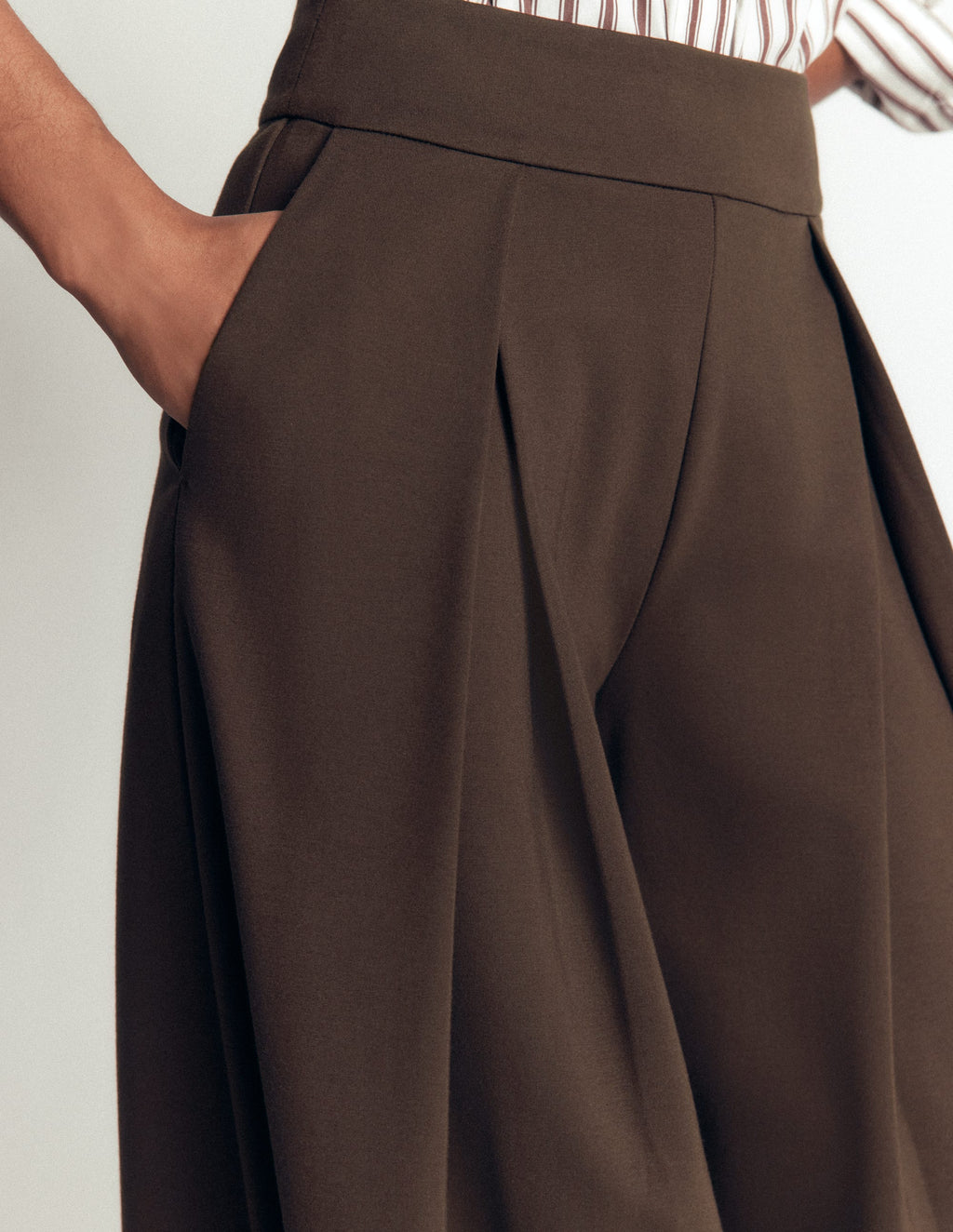 Single Pleat Ponte Culottes-Bitter Chocolate