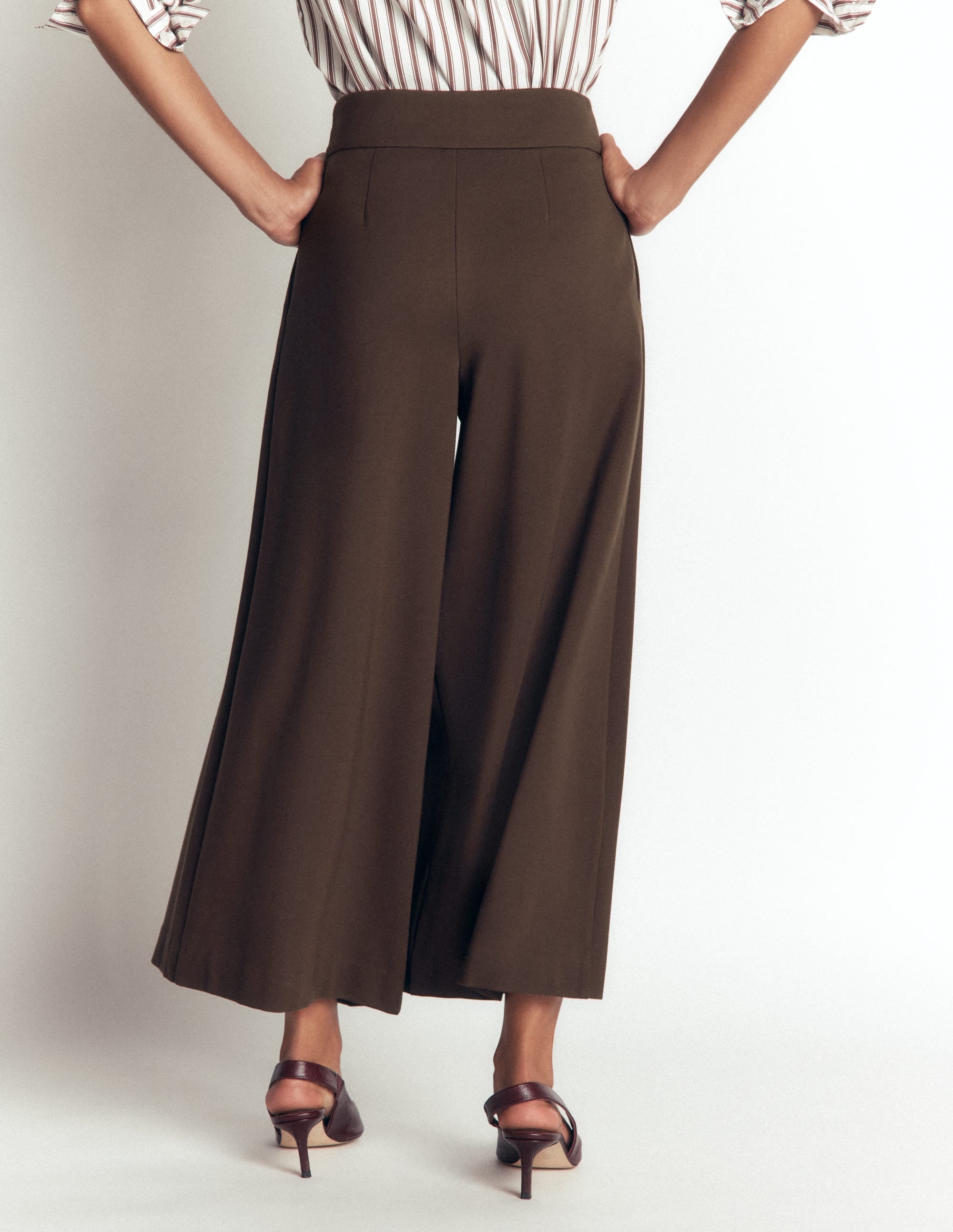 Single Pleat Ponte Culottes-Bitter Chocolate