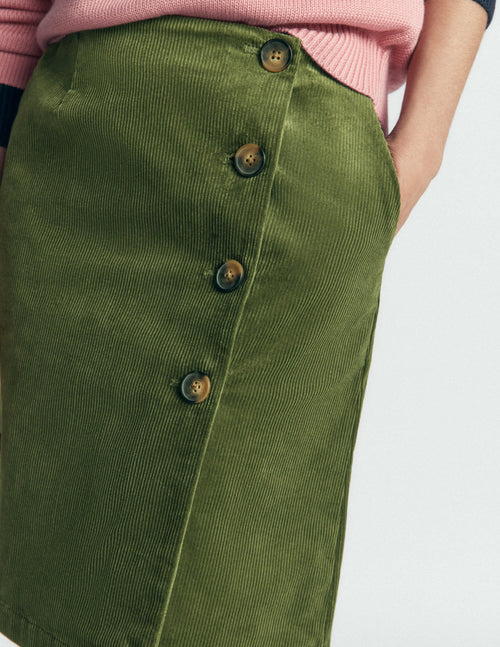 Jupe portefeuille à boutons-Vert forêt