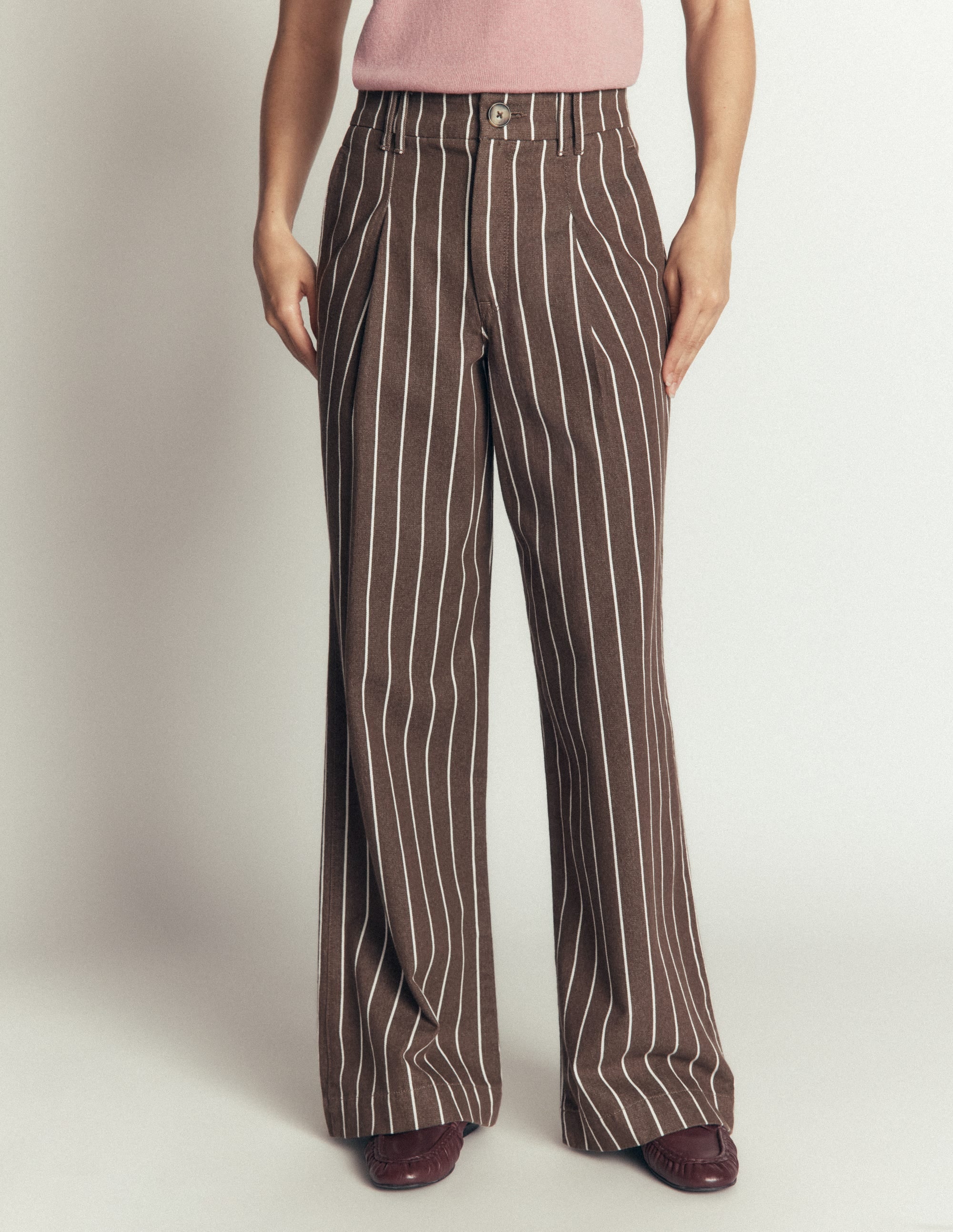 Twill Trousers-Brown Stripe