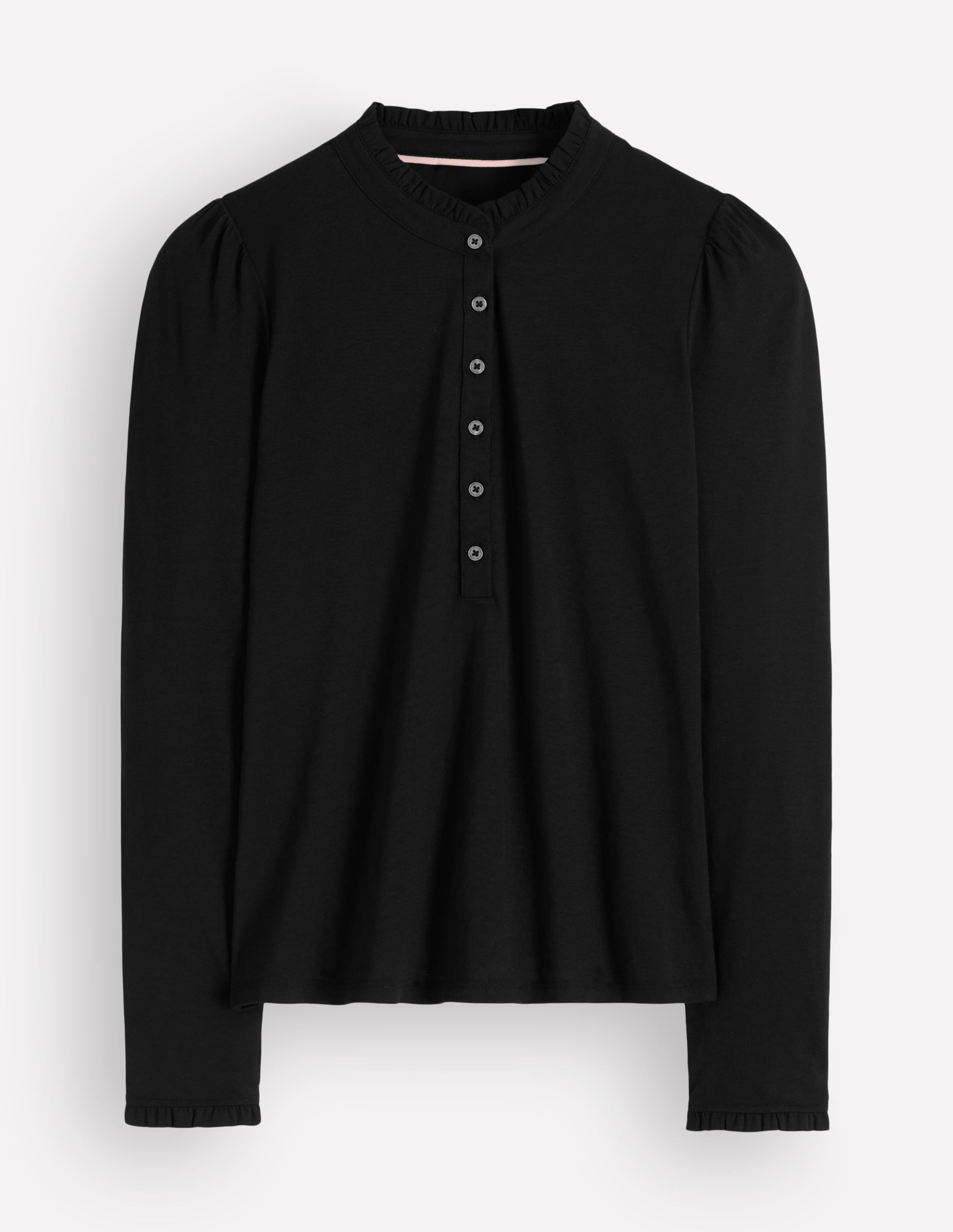 Supersoft Frill Henley Top-Black